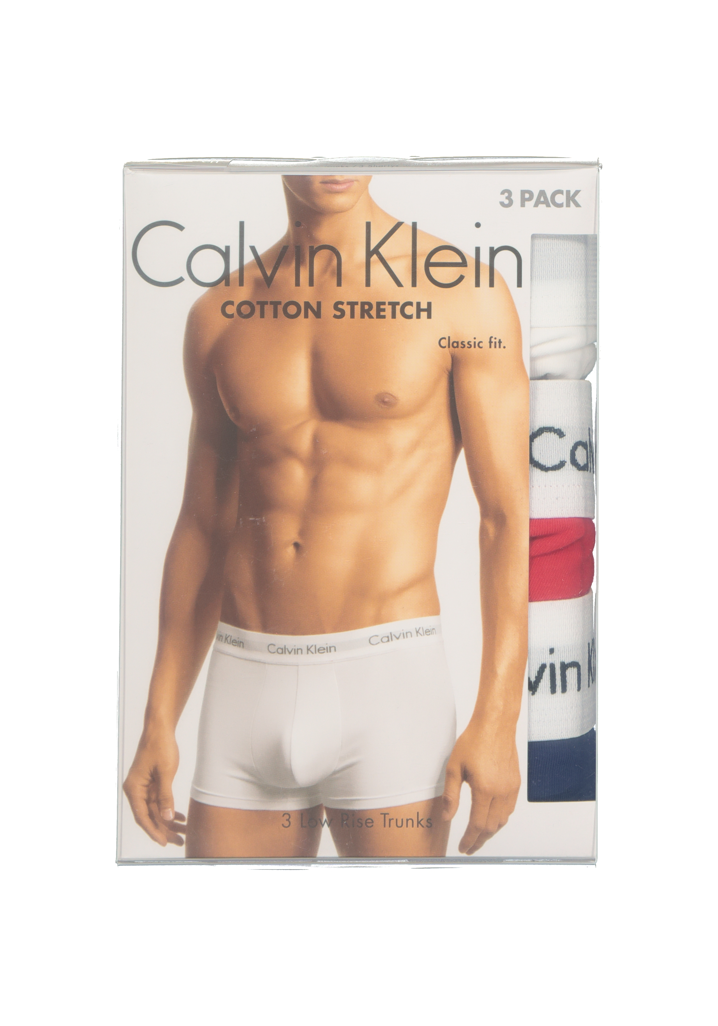 Calvin Klein low rise trunks (3-pack), lage heren boxers kort, rood, wit en blauw