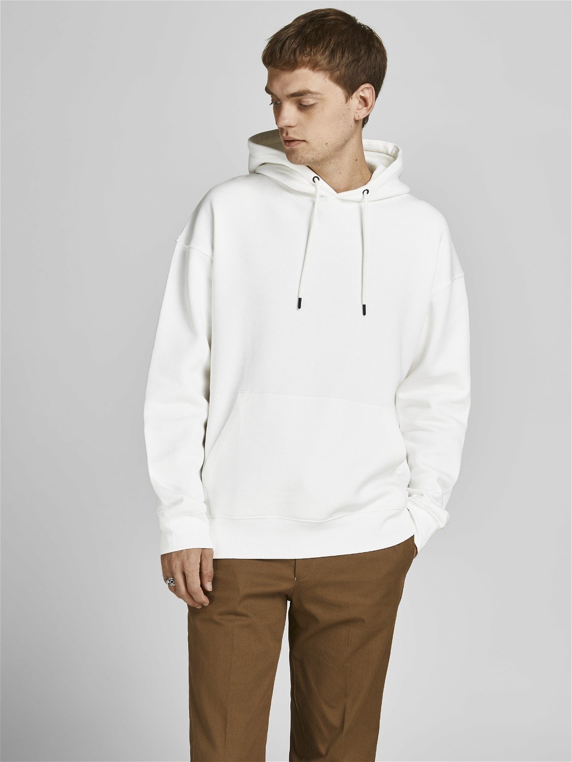 JACK & JONES Star basic sweat hood regular fit, heren hoodie katoenmengsel met capuchon, offwit