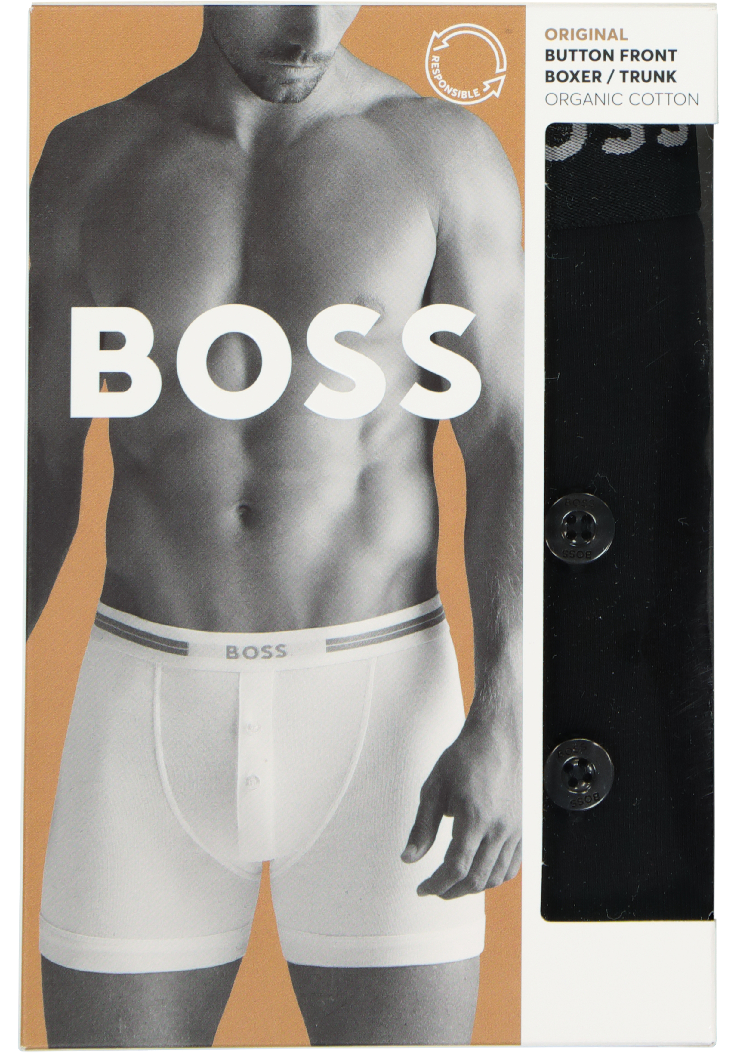 HUGO BOSS Original retro trunk (1-pack), heren boxer normale lengte met gulp, zwart