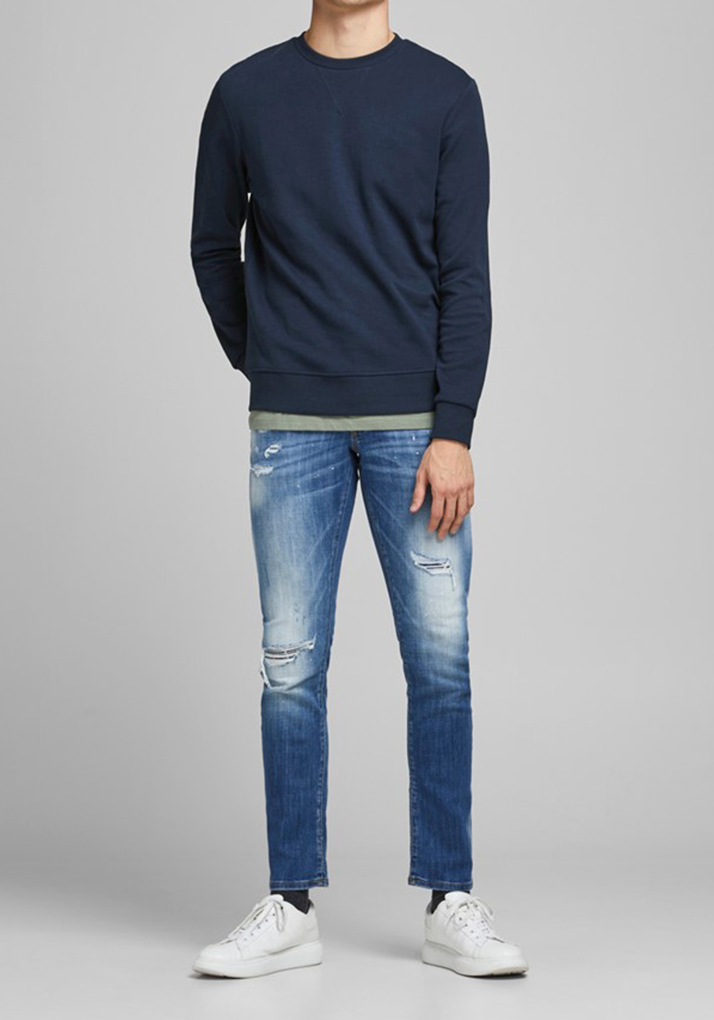 JACK & JONES sweatshirt katoen, O-hals, donkerblauw