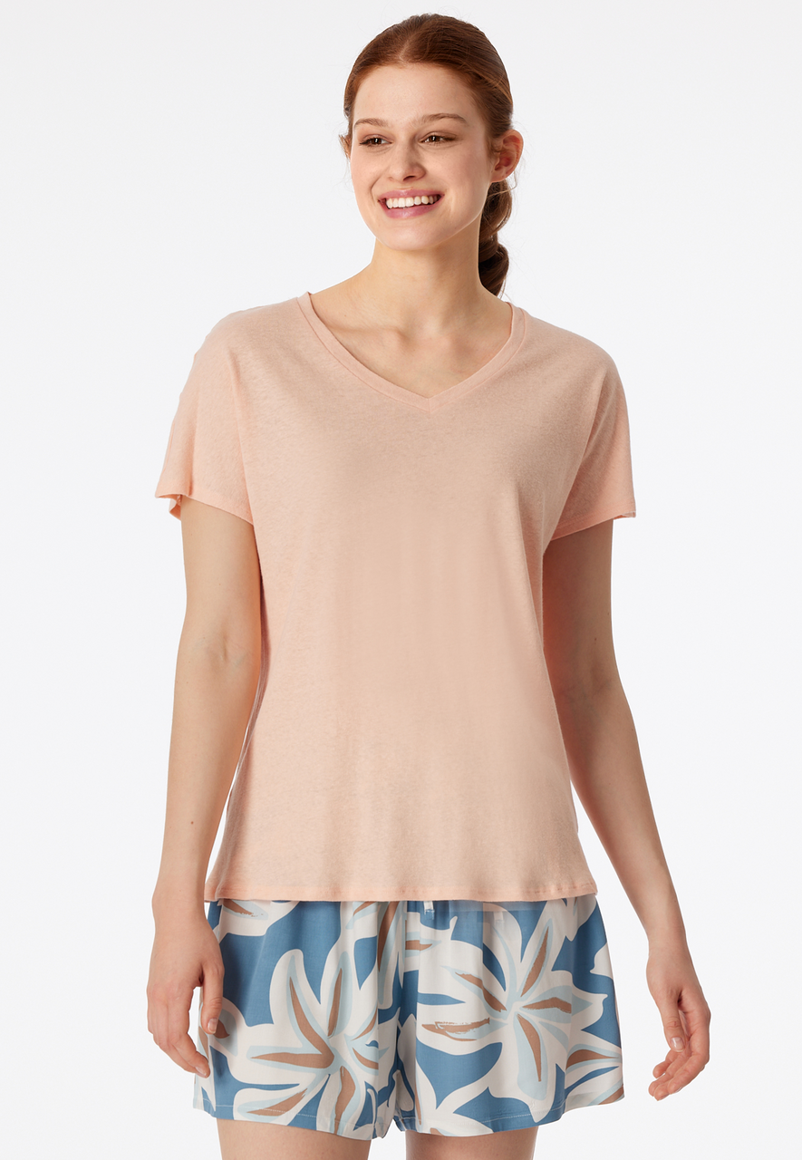 SCHIESSER Mix+Relax T-shirt, dames shirt korte mouw V-hals peach whip