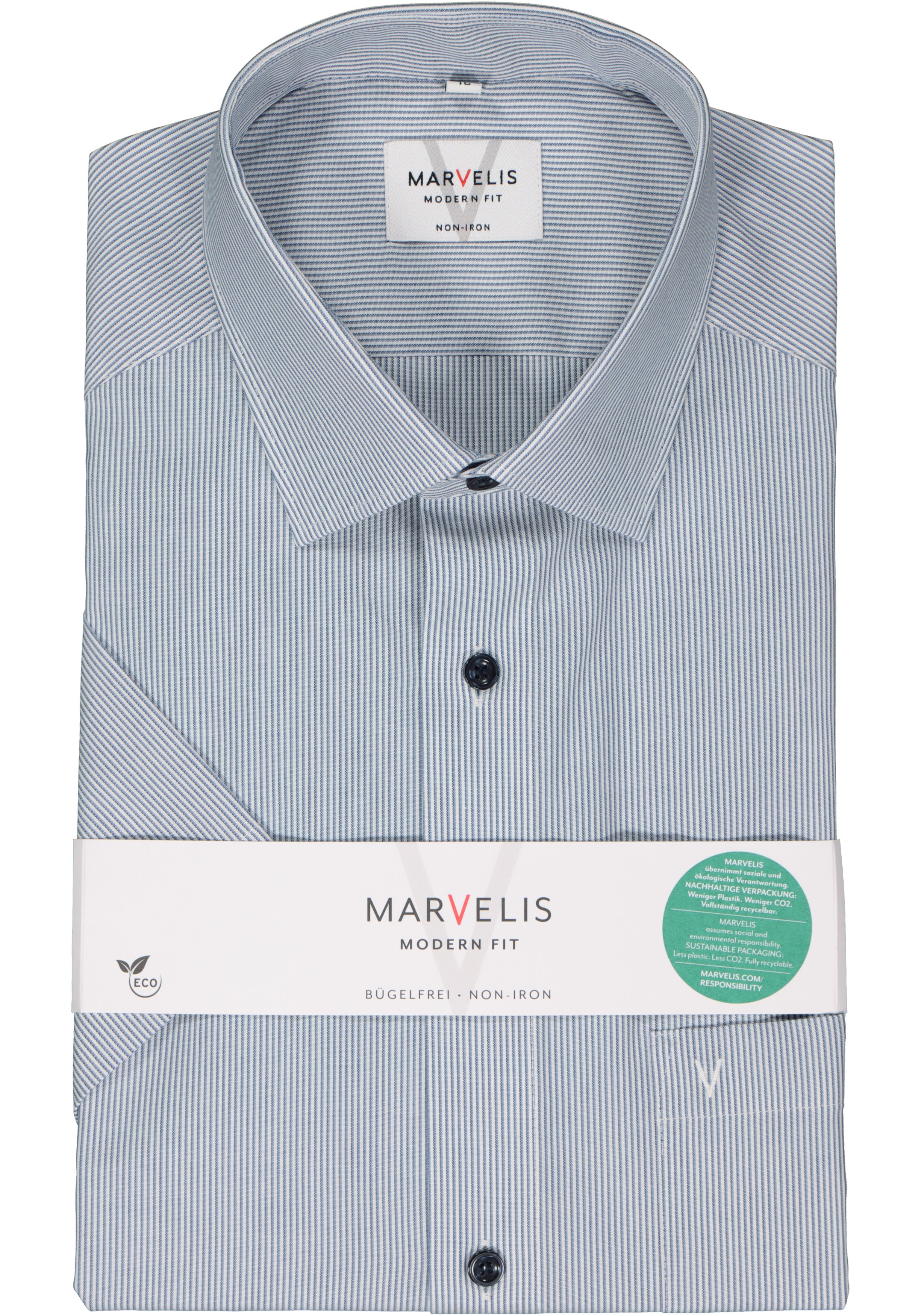 MARVELIS modern fit overhemd, korte mouw, popeline, donkerblauw gestreept