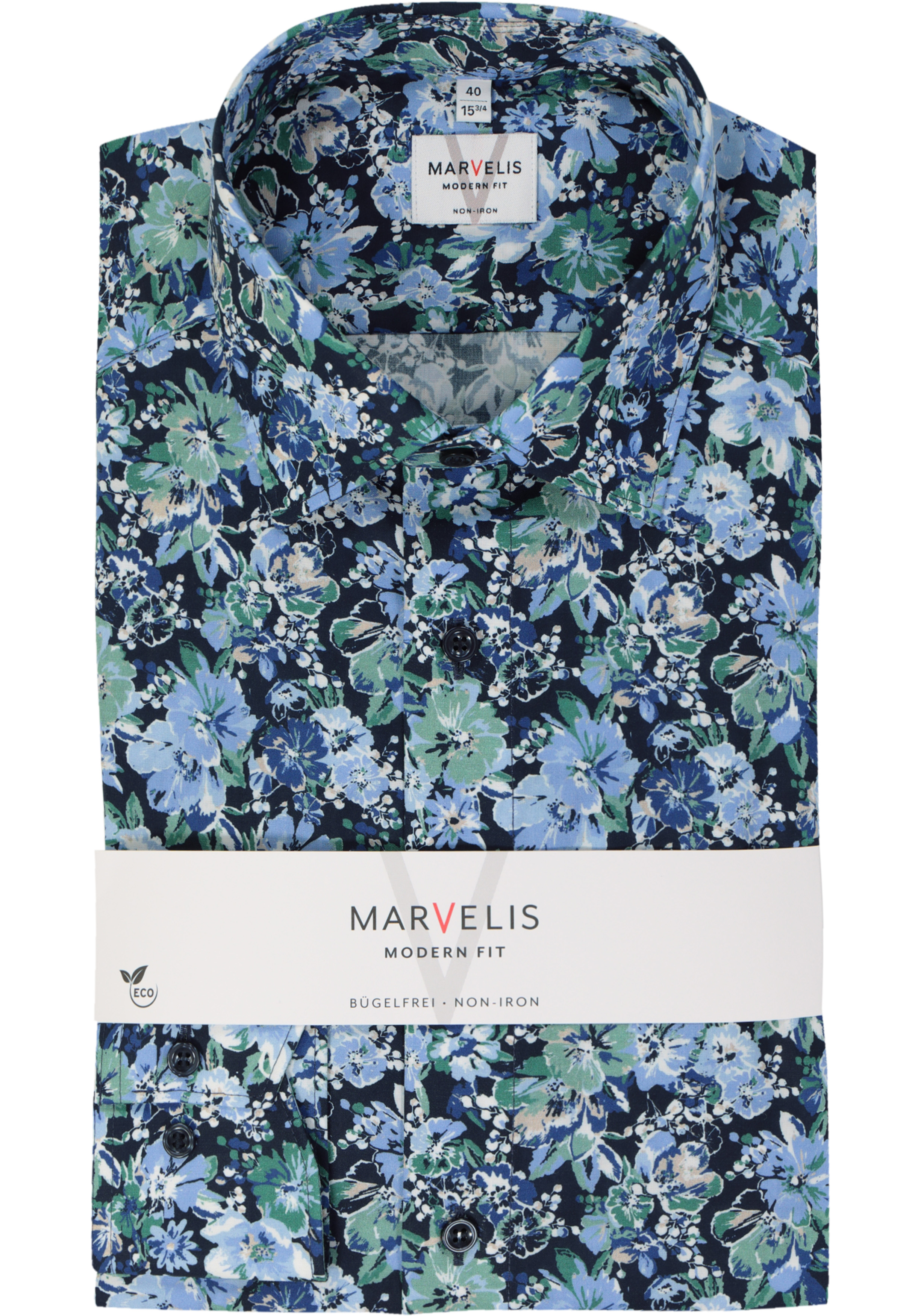 MARVELIS modern fit overhemd, popeline, groen dessin