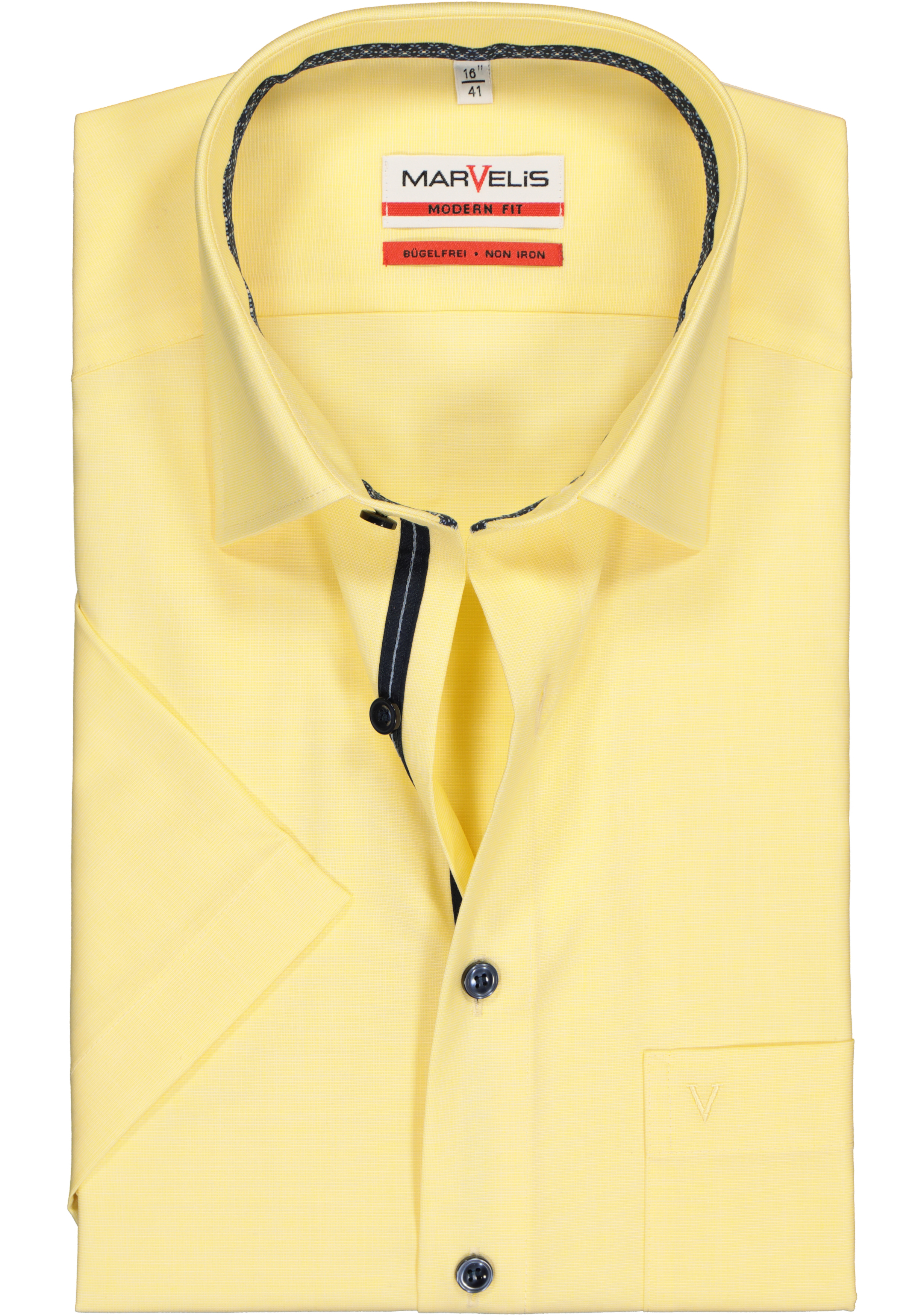 MARVELIS modern fit overhemd, korte mouw, fil a fil, geel (contrast)