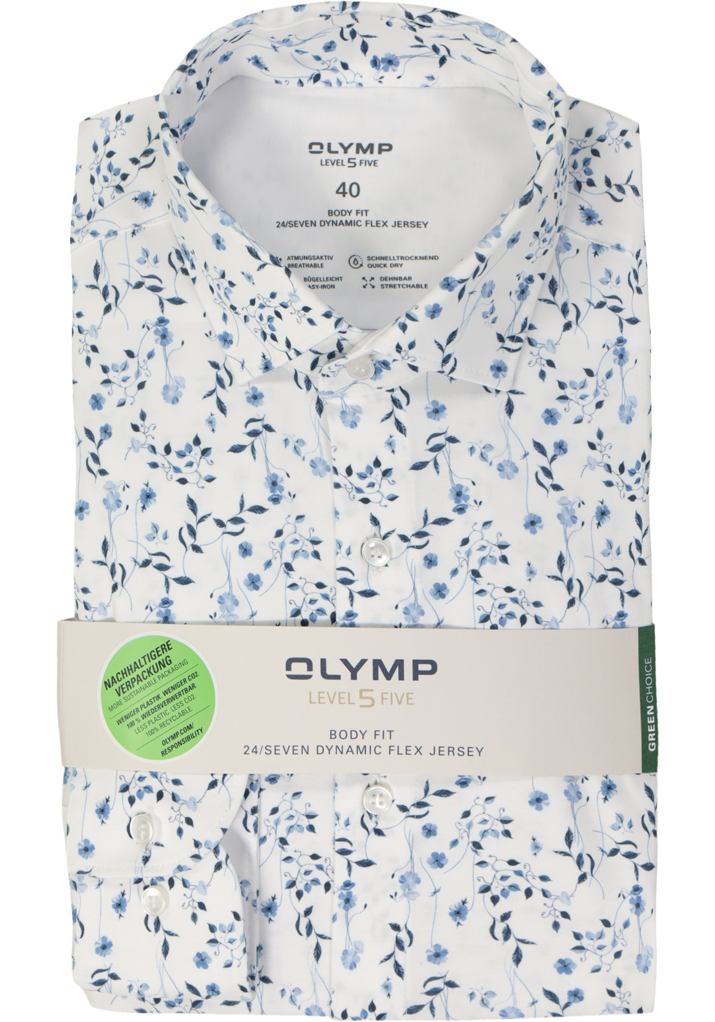 OLYMP 24/7 Level 5 body fit overhemd, tricot, wit dessin