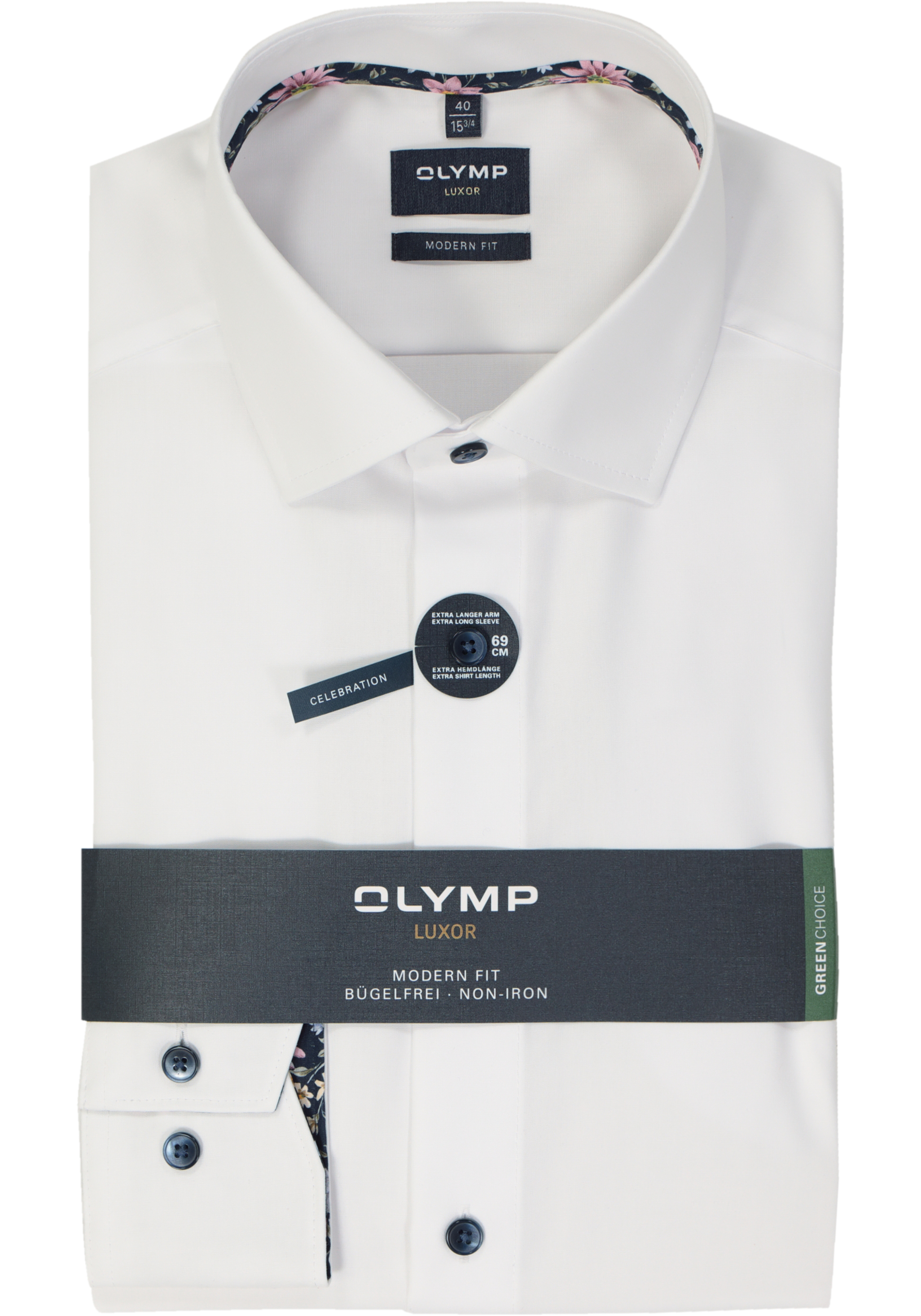 OLYMP modern fit overhemd, mouwlengte 7, chambray, wit