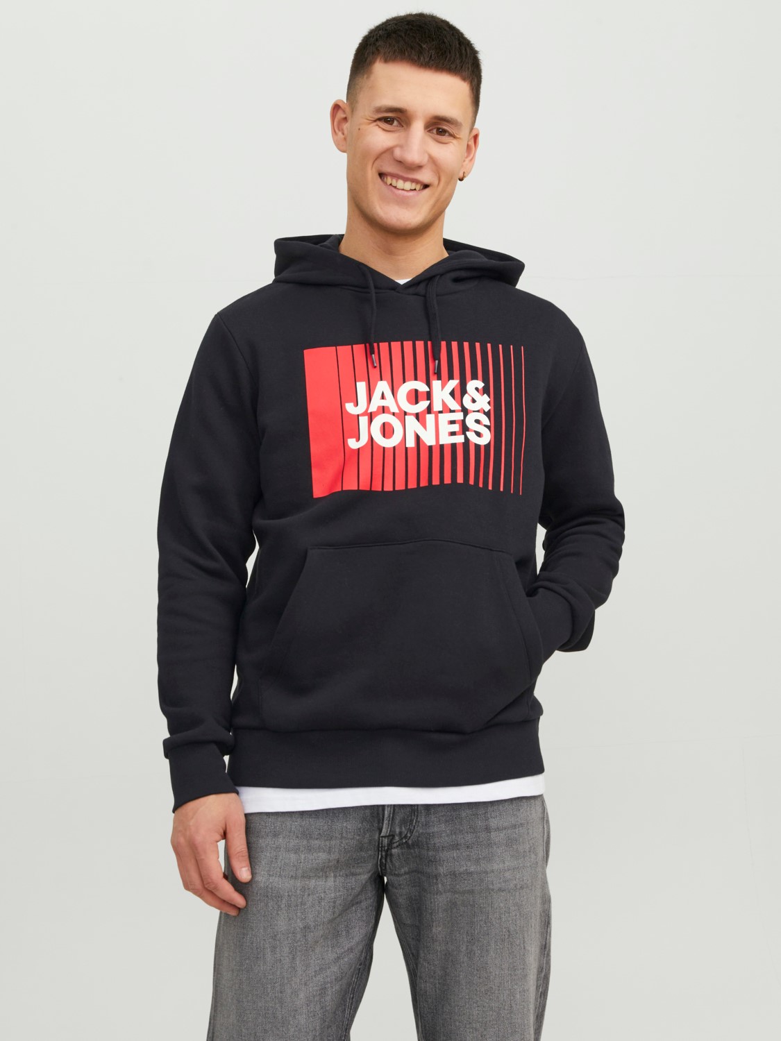 JACK & JONES Corp logo sweat hood play regular fit, heren hoodie katoenmengsel met capuchon, zwart