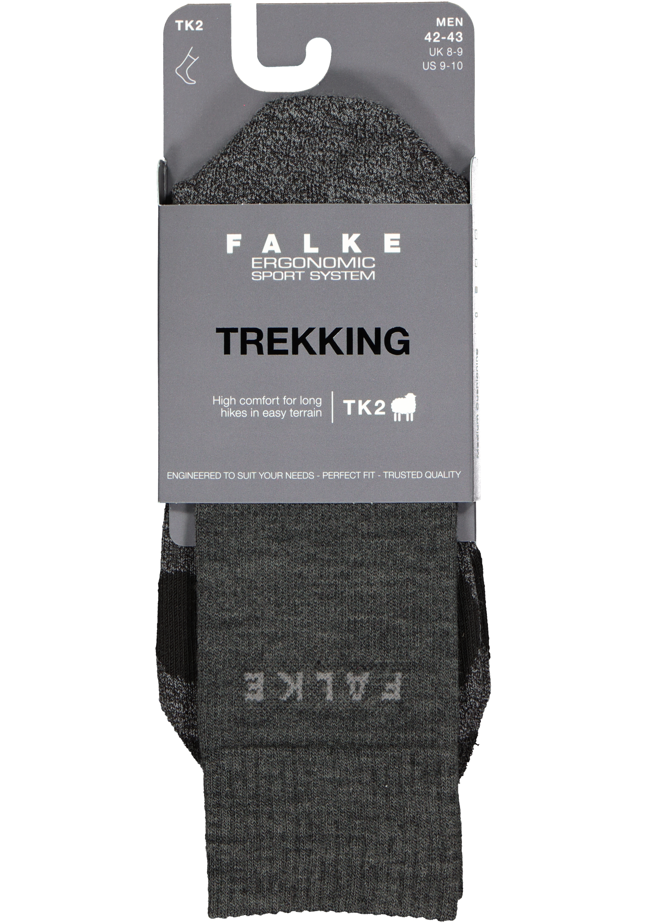 FALKE TK2 heren wandelsokken, antraciet grijs (asphalt melange)