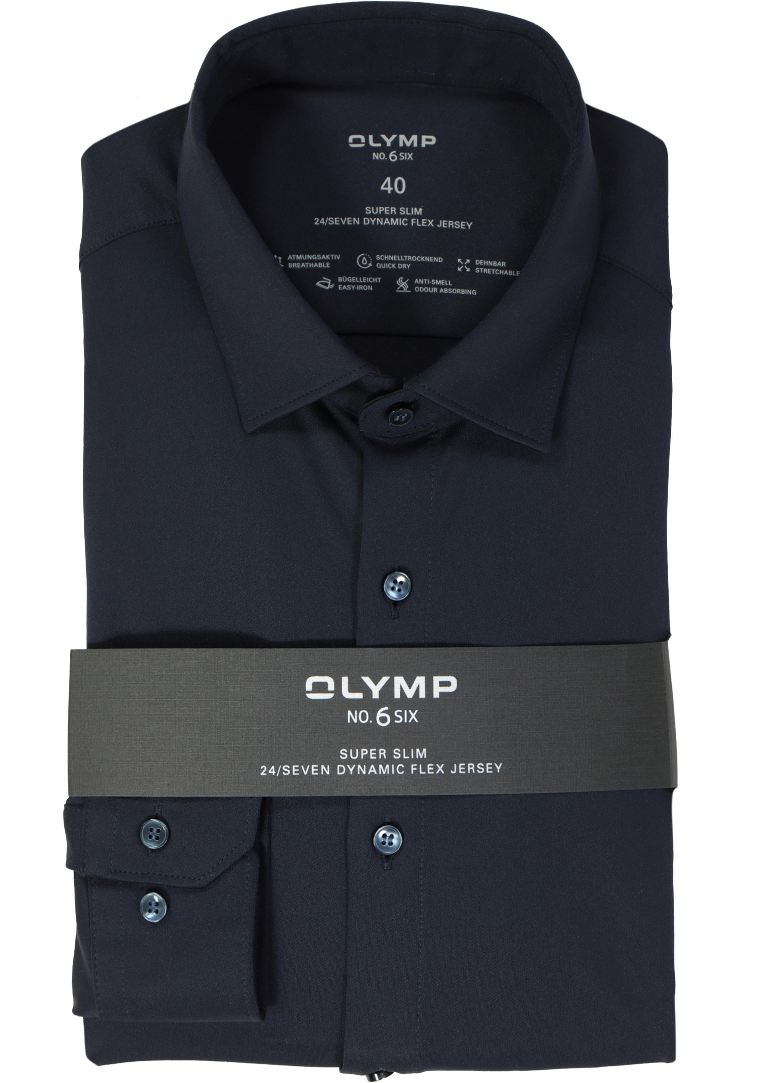 OLYMP No. Six 24/Seven super slim fit overhemd, marine blauw tricot