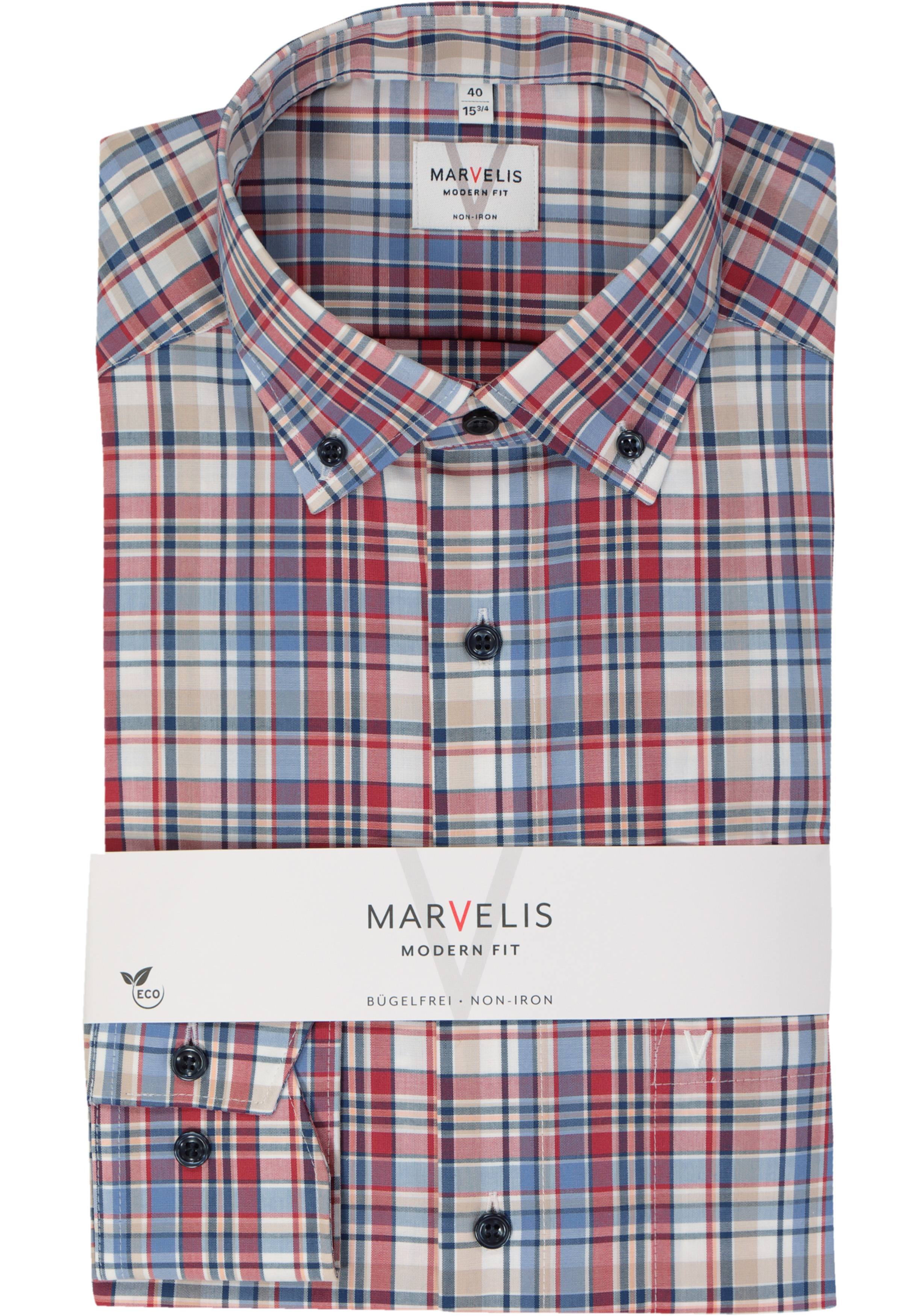 MARVELIS modern fit overhemd, popeline, rood geruit