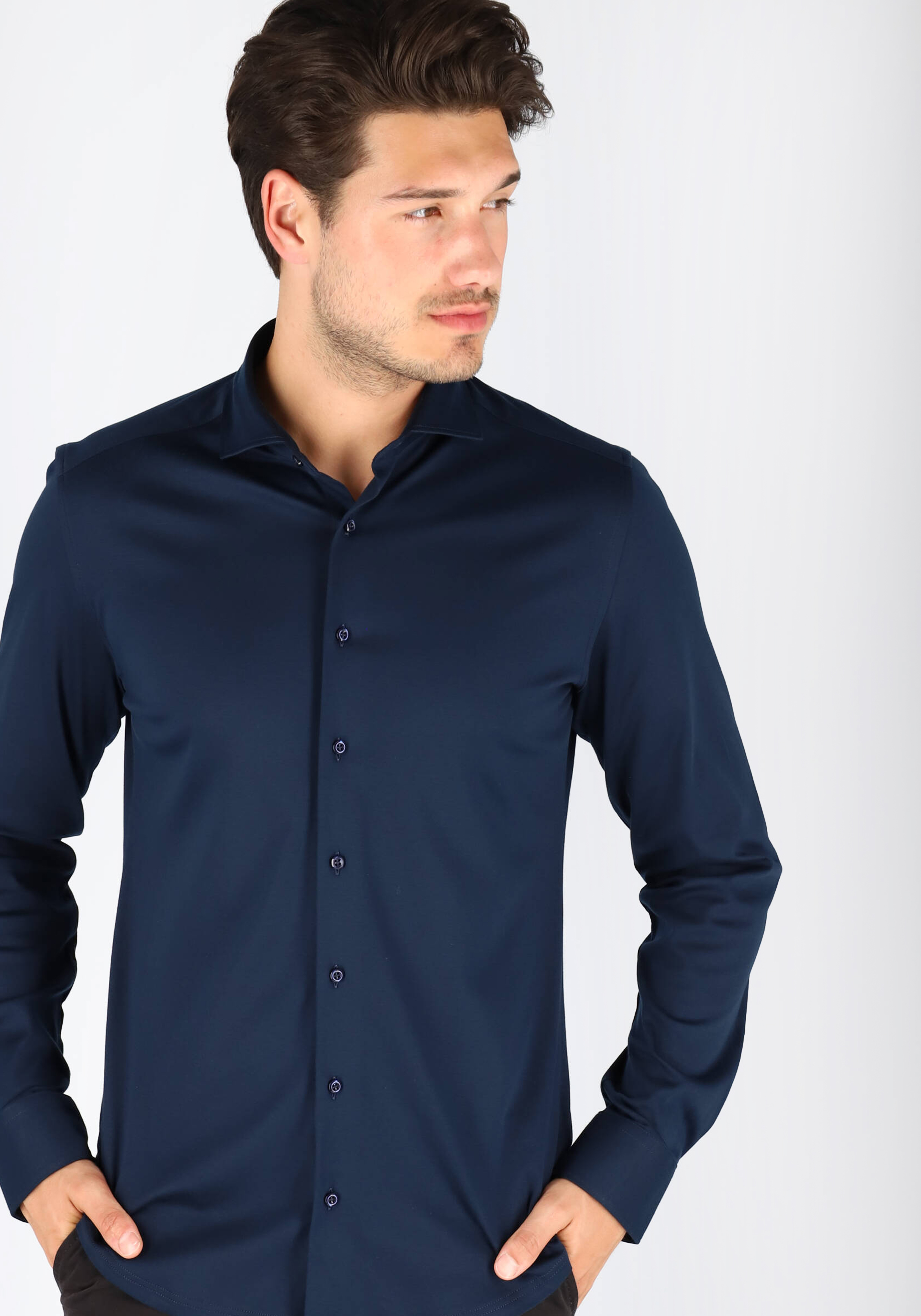 ETERNA 1863 slim fit casual Soft tailoring overhemd, jersey heren overhemd, donkerblauw