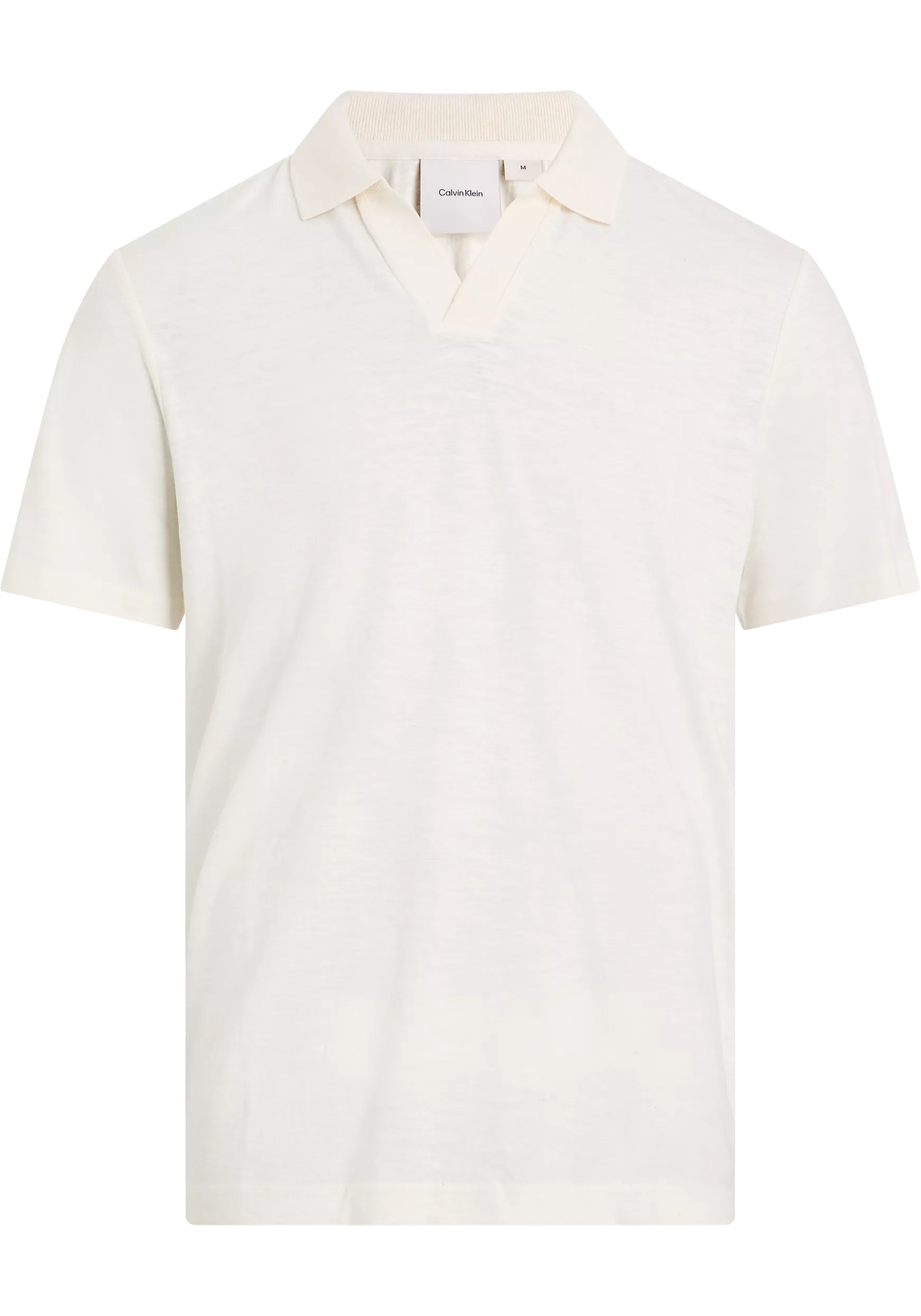 Calvin Klein Linen Cotton Cuban Regular Polo, heren poloshirt, offwhite