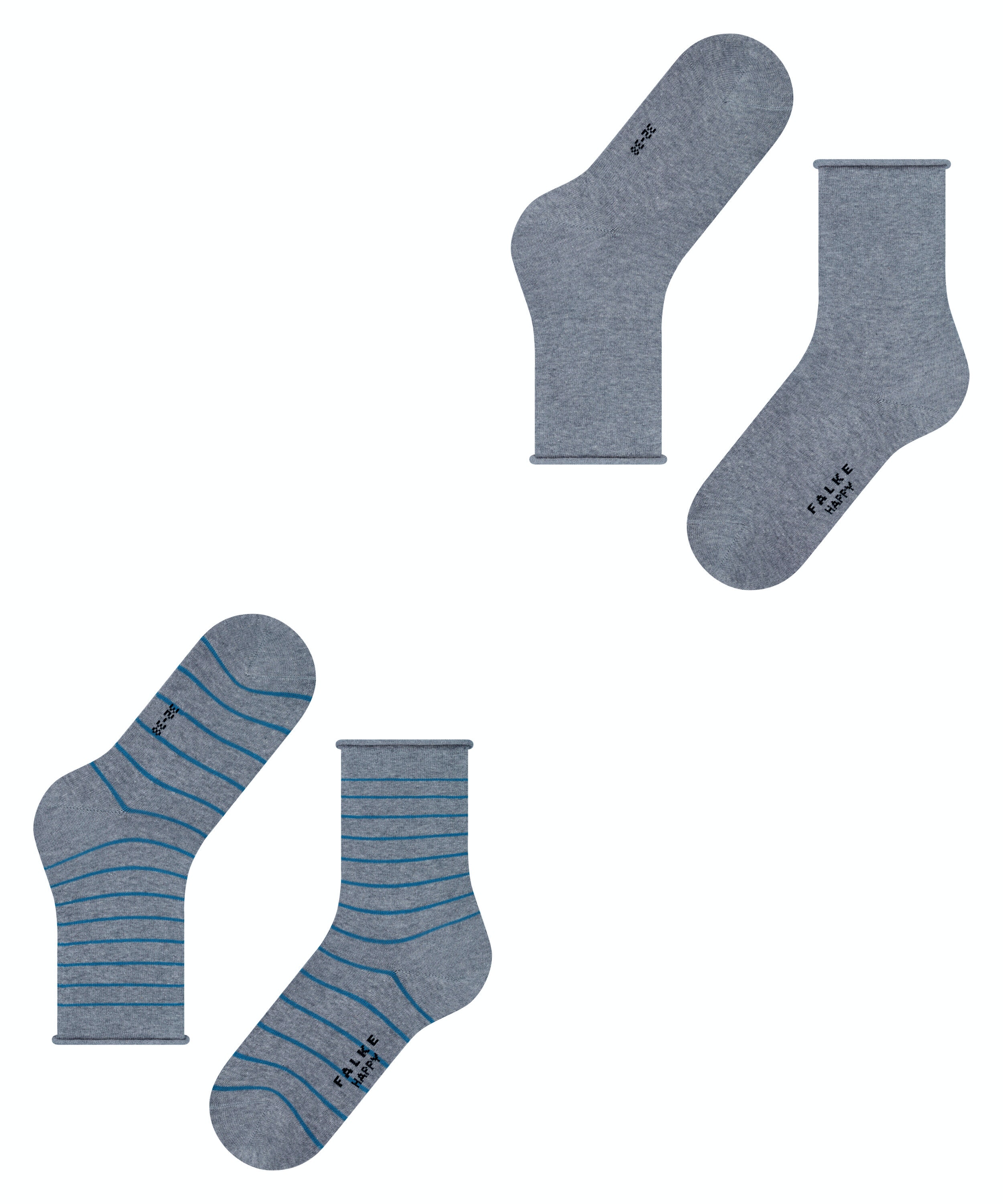 FALKE Happy Stripe 2-Pack damessokken, grijs (light greymel.)