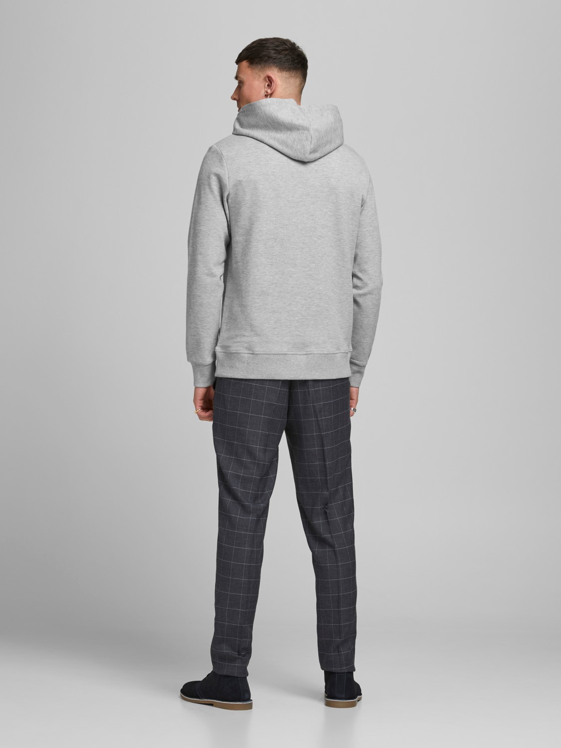 JACK & JONES Basic sweat hood regular fit, heren hoodie katoenmengsel met capuchon, lichtgrijs melange