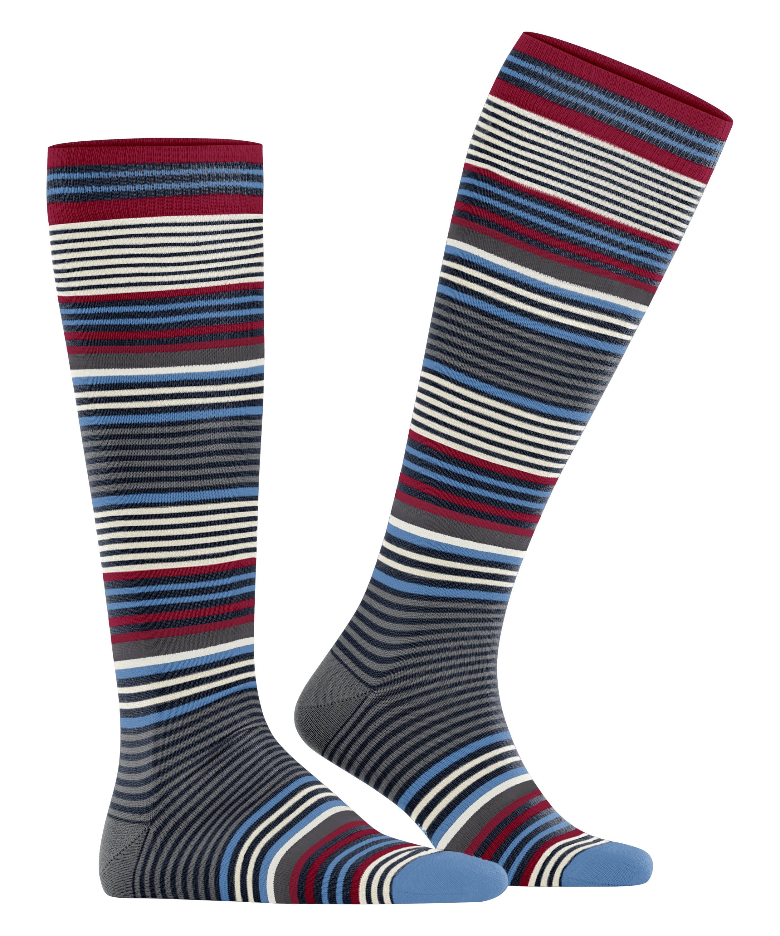 Burlington Stripe heren kniekousen, blauw (marine)