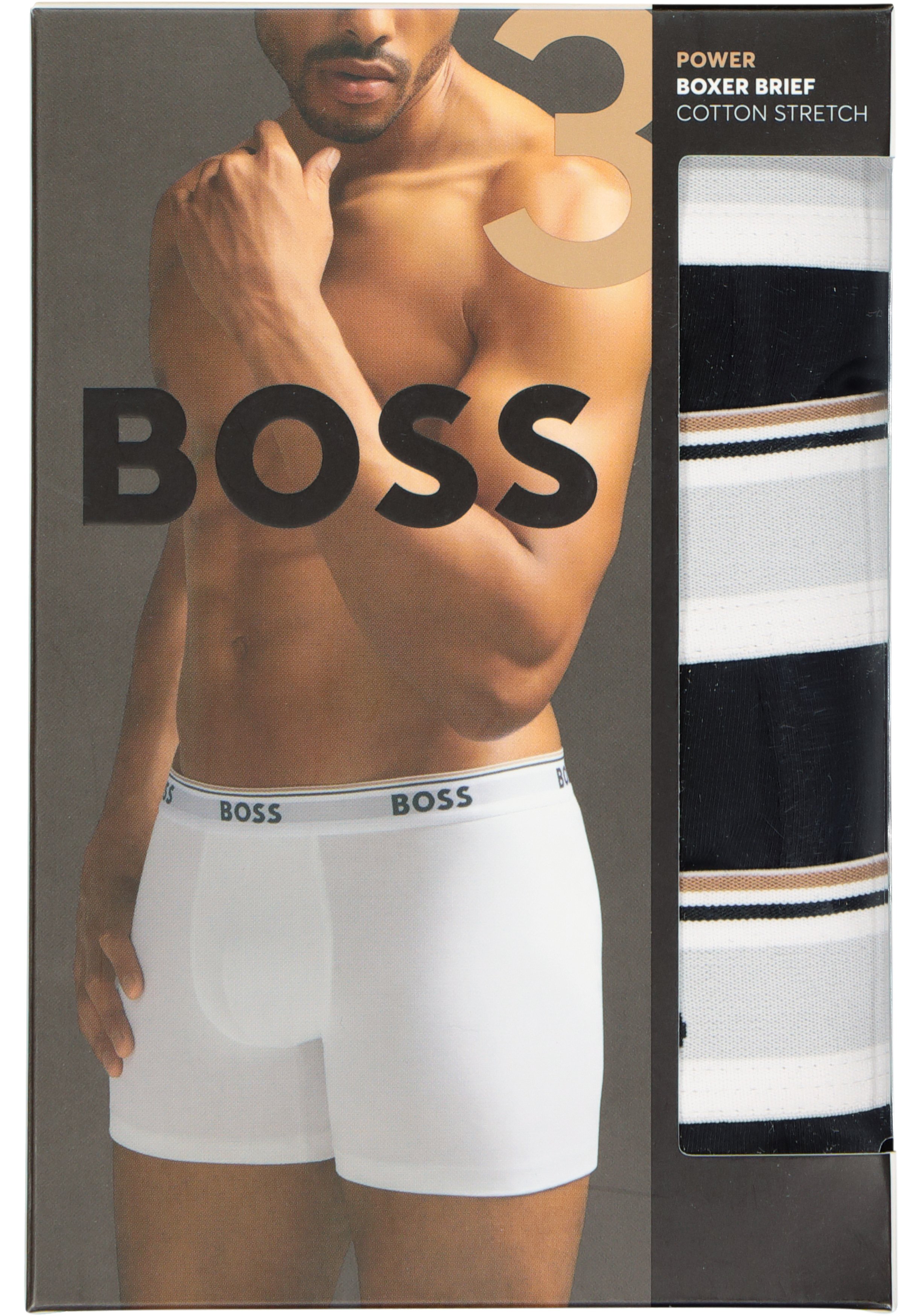 HUGO BOSS Power boxer briefs (3-pack), heren boxers normale lengte, zwart met witte band