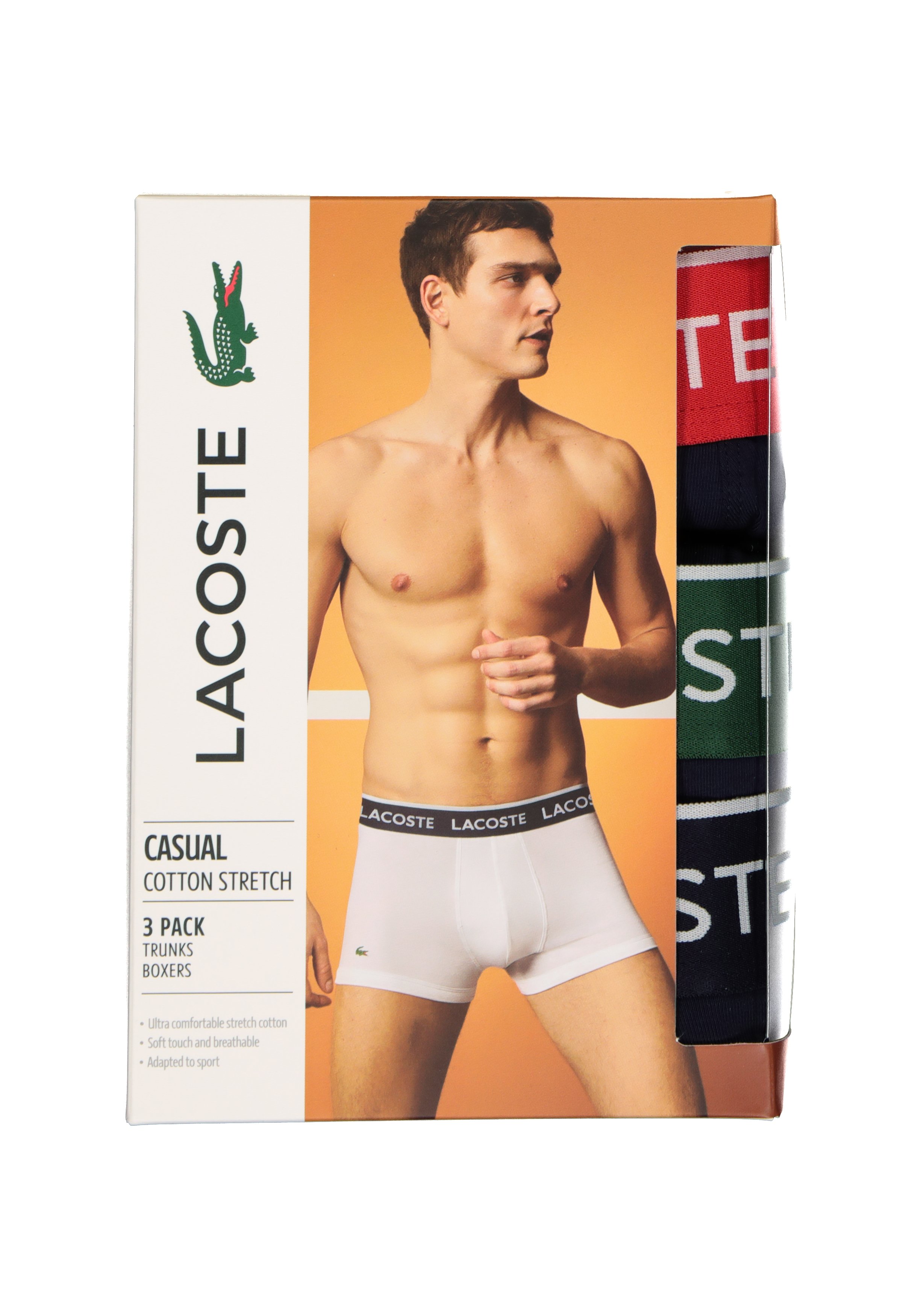 Lacoste Boxer Trunks (3-pack), heren boxers kort, blauw met gekleurde tailleband