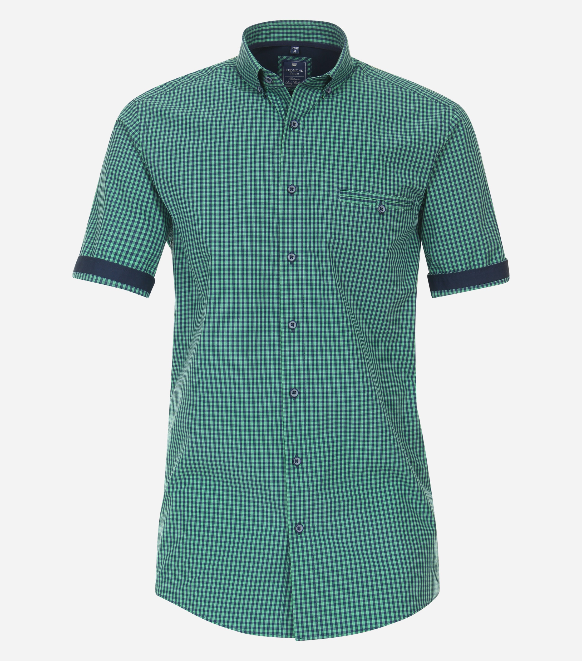 Redmond modern fit overhemd, korte mouw, popeline, groen geruit