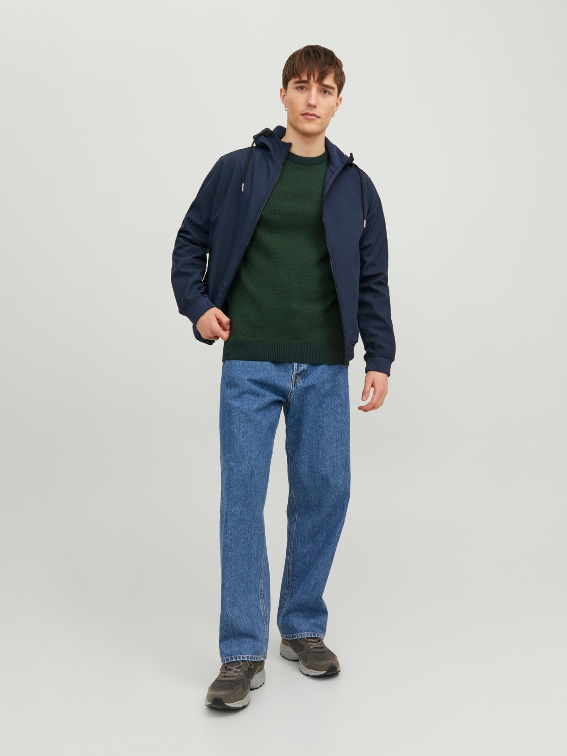 JACK & JONES Atlas knit crew neck slim fit, heren pullover katoen met O-hals, groen melange