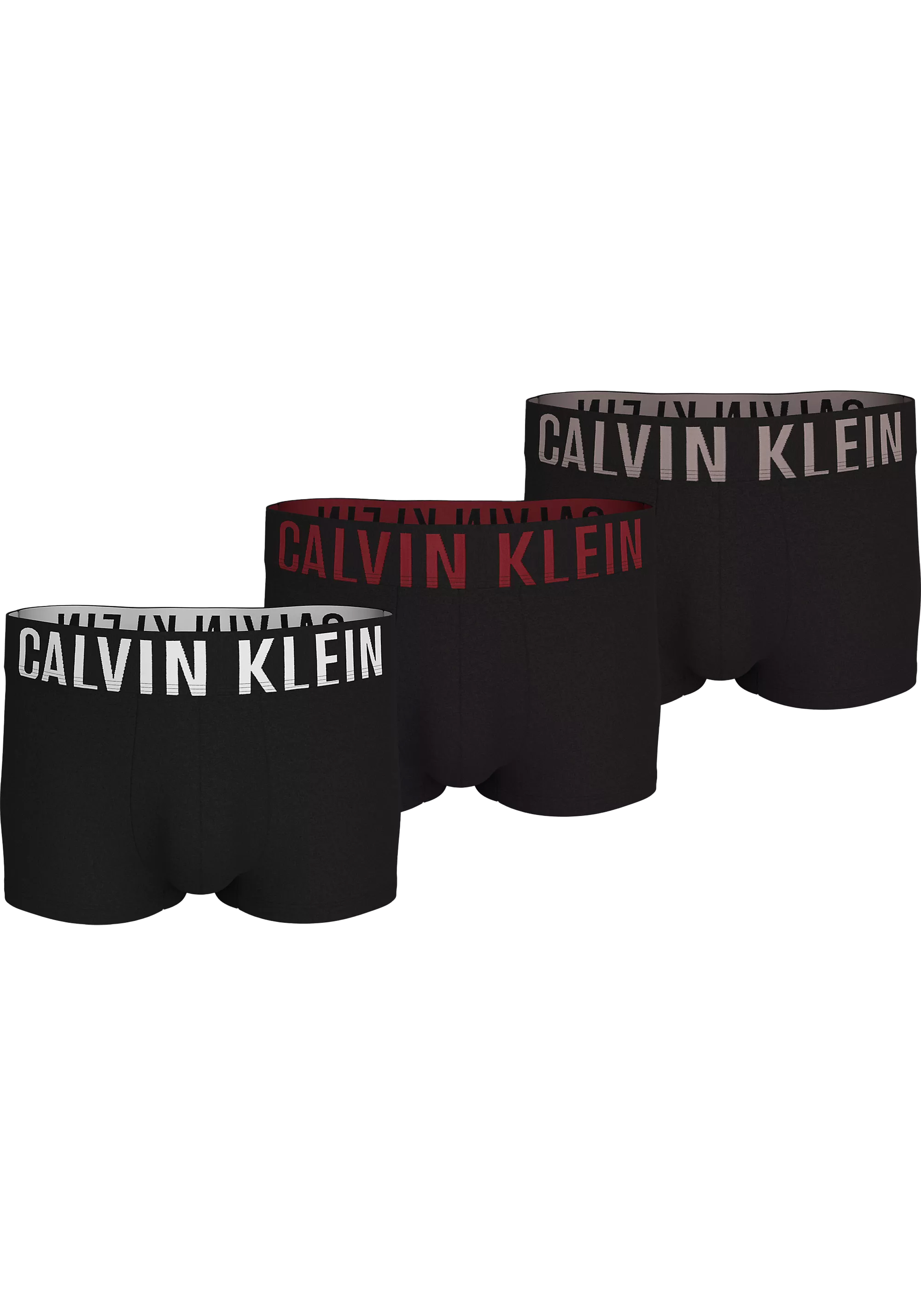 Calvin Klein Low Rise Trunks (3-pack), lage heren boxers kort, zwart met gekleurde tailleband