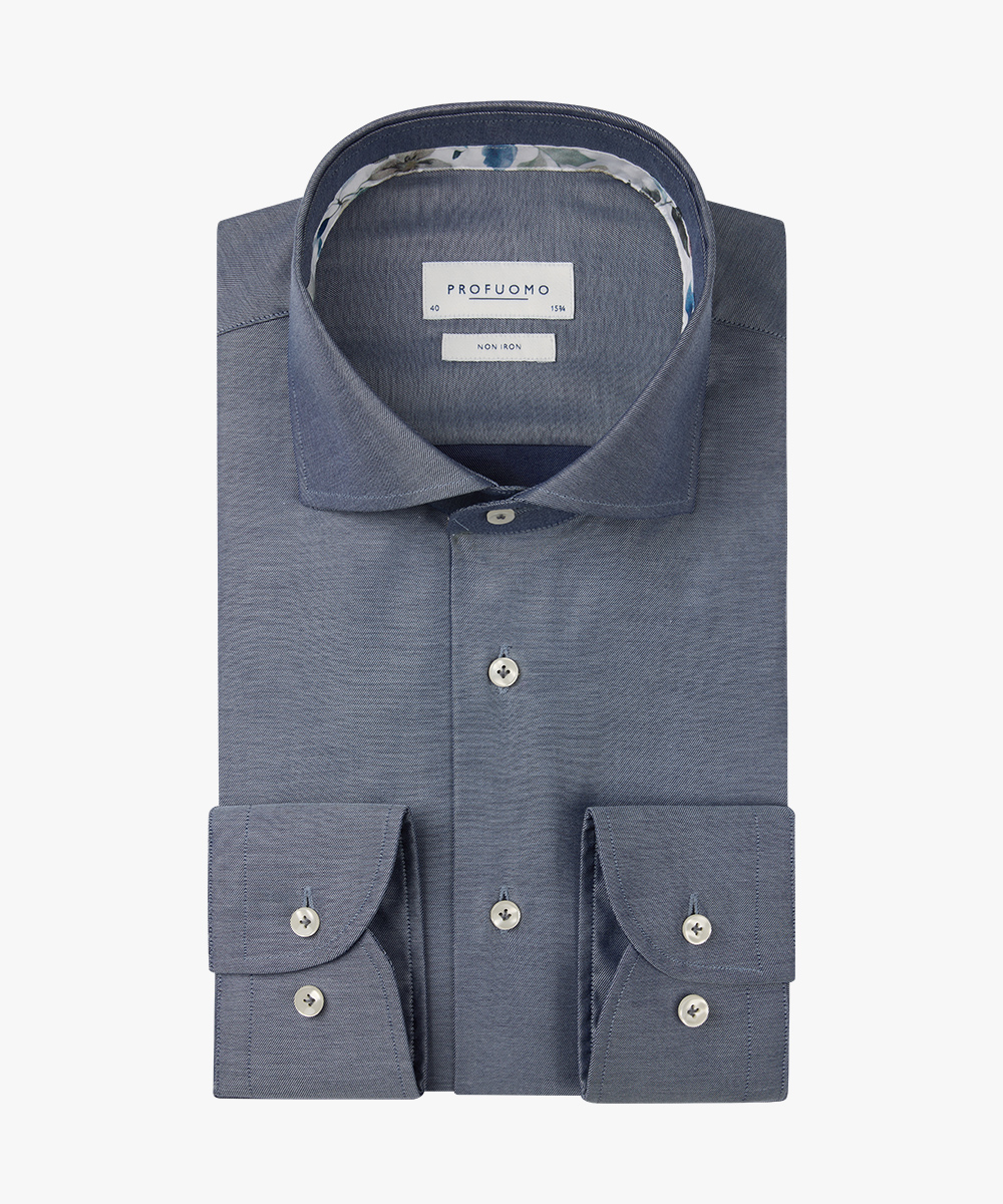 Profuomo slim fit heren overhemd, twill, middenblauw