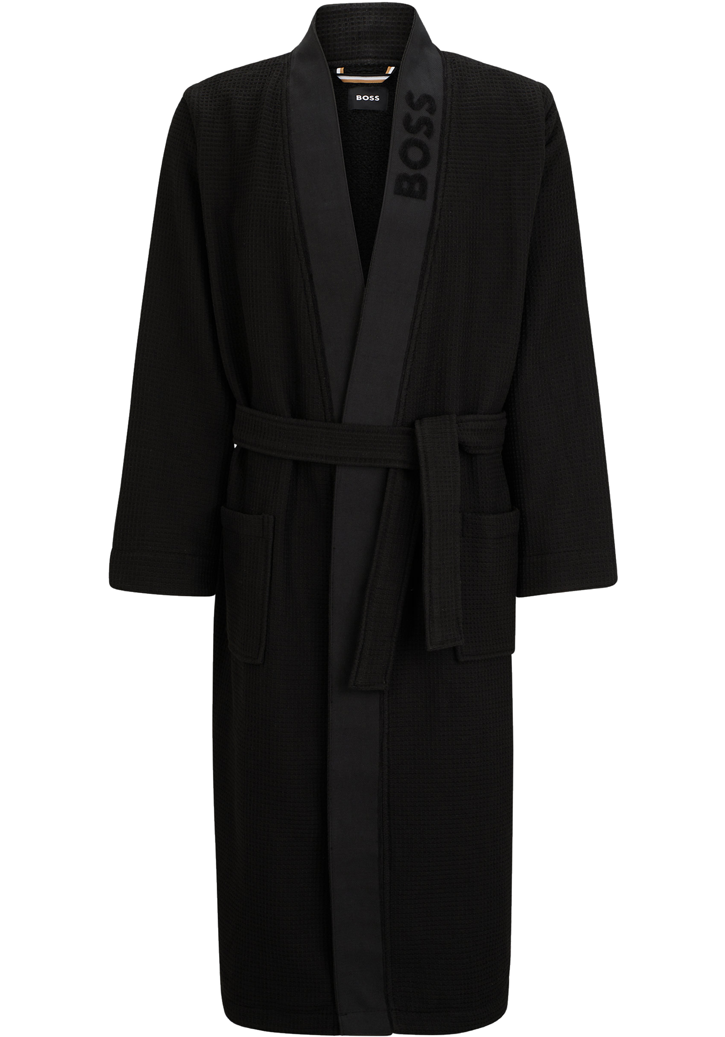 BOSS Waffle Kimono, heren ochtendjas (middeldik), zwart