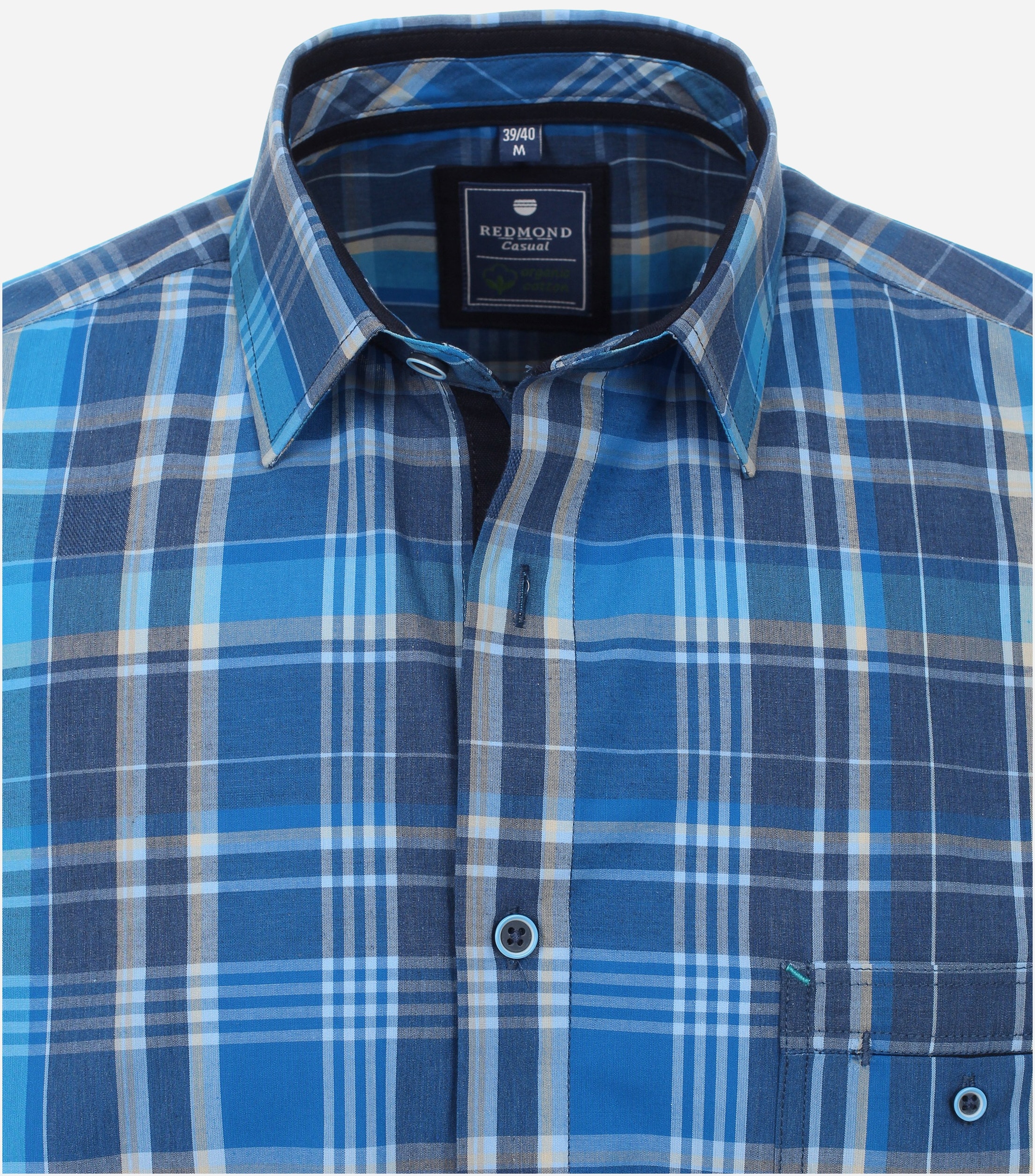 Redmond modern fit overhemd, popeline, blauw geruit