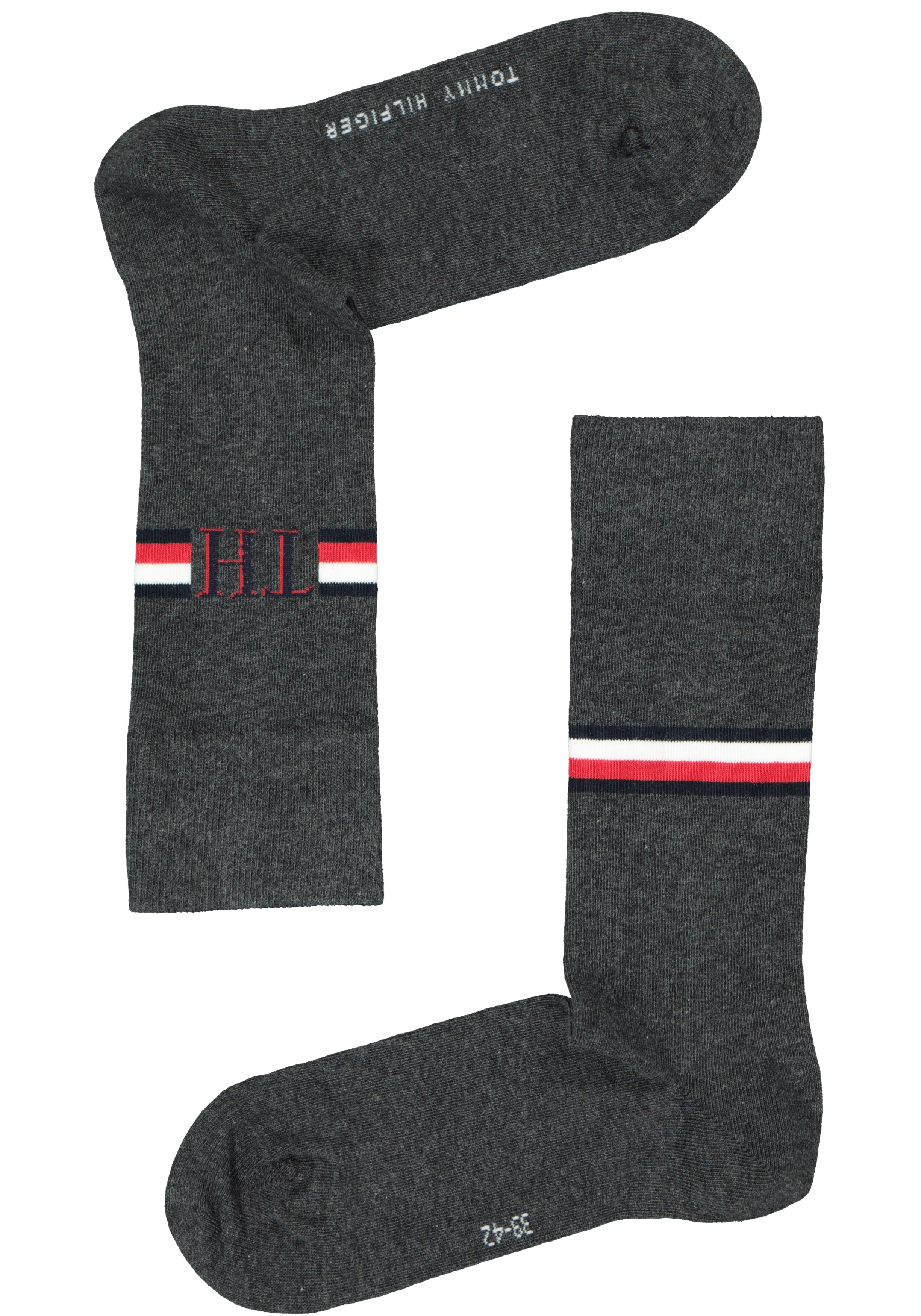 Tommy Hilfiger Iconic Logo Stripe Socks (2-pack), herensokken katoen, grijs