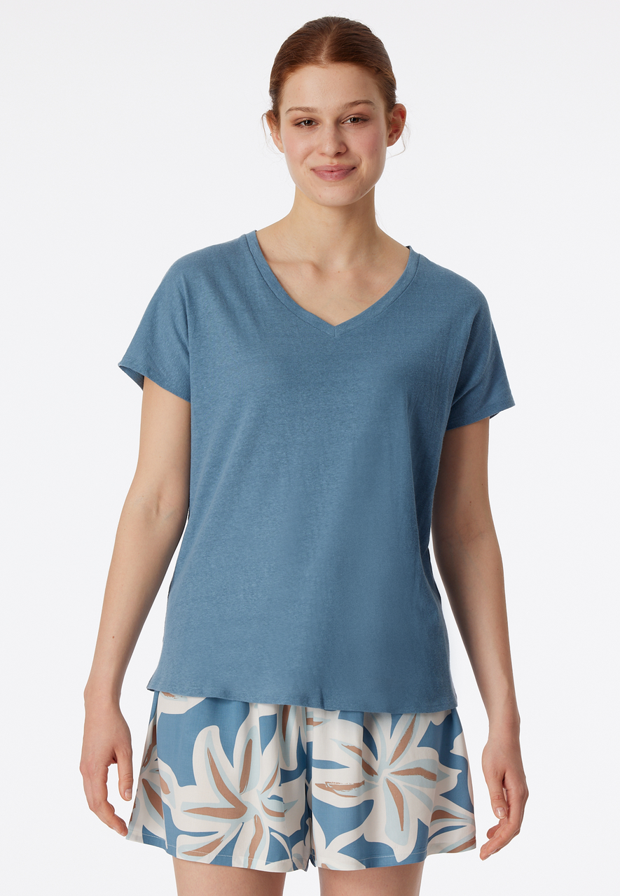 SCHIESSER Mix+Relax T-shirt, dames shirt korte mouw V-hals blauwgrijs