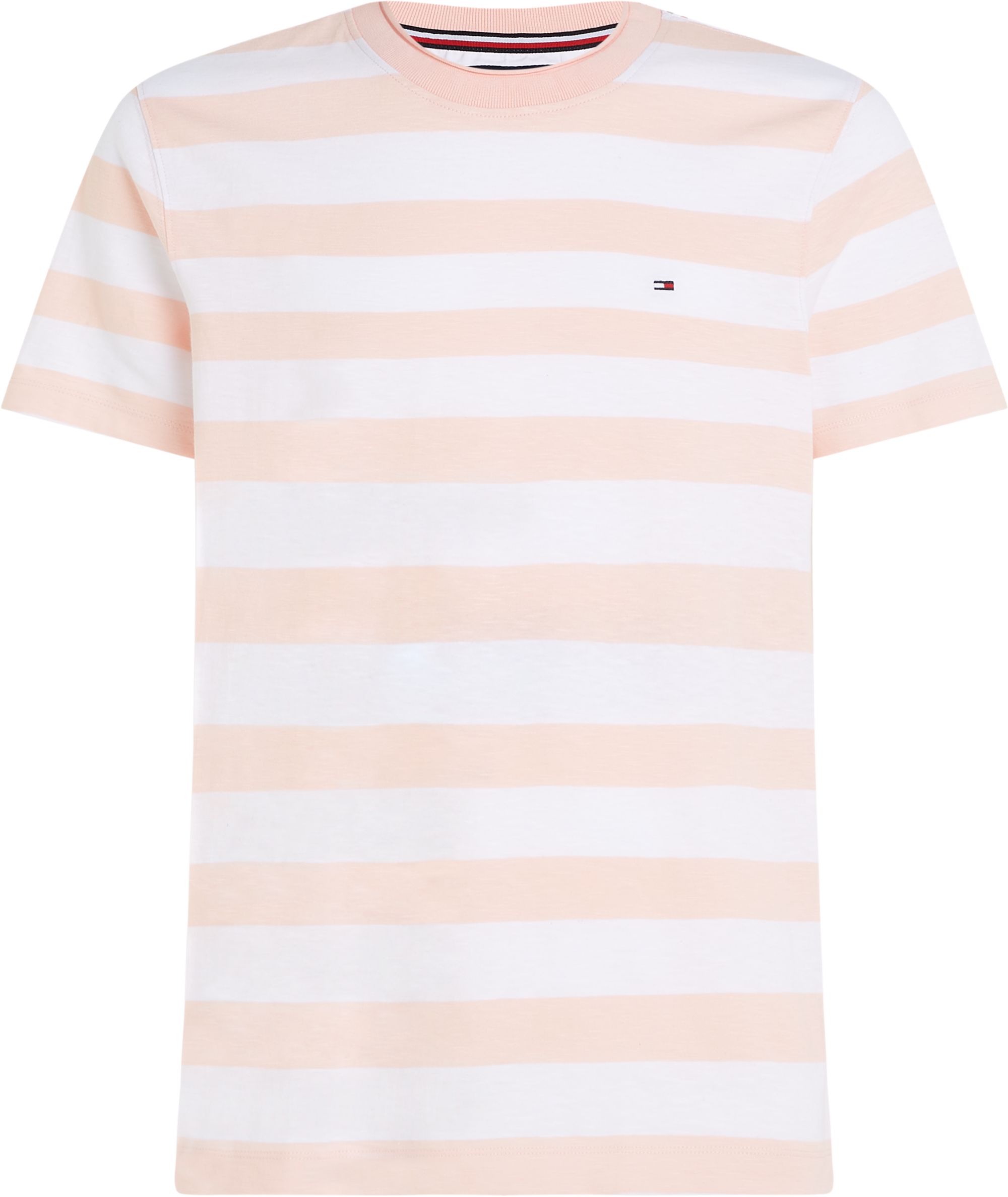 Tommy Hilfiger Slub Cotton Stripe Tee, heren T-shirt korte mouw O-hals, lichtroze-wit gestreept