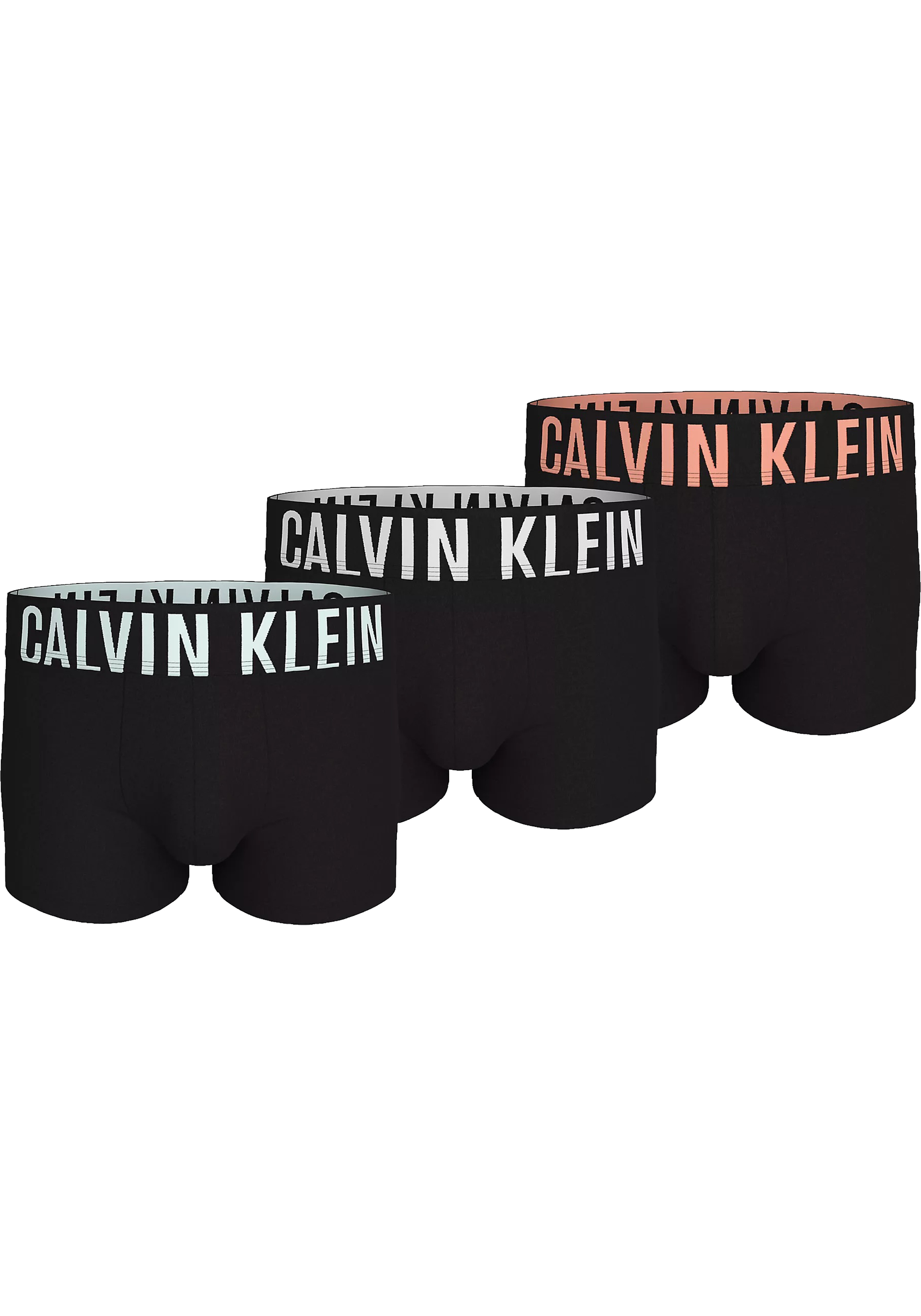 Calvin Klein Trunks (3-pack), heren boxers normale lengte, zwart met gekleurde tailleband