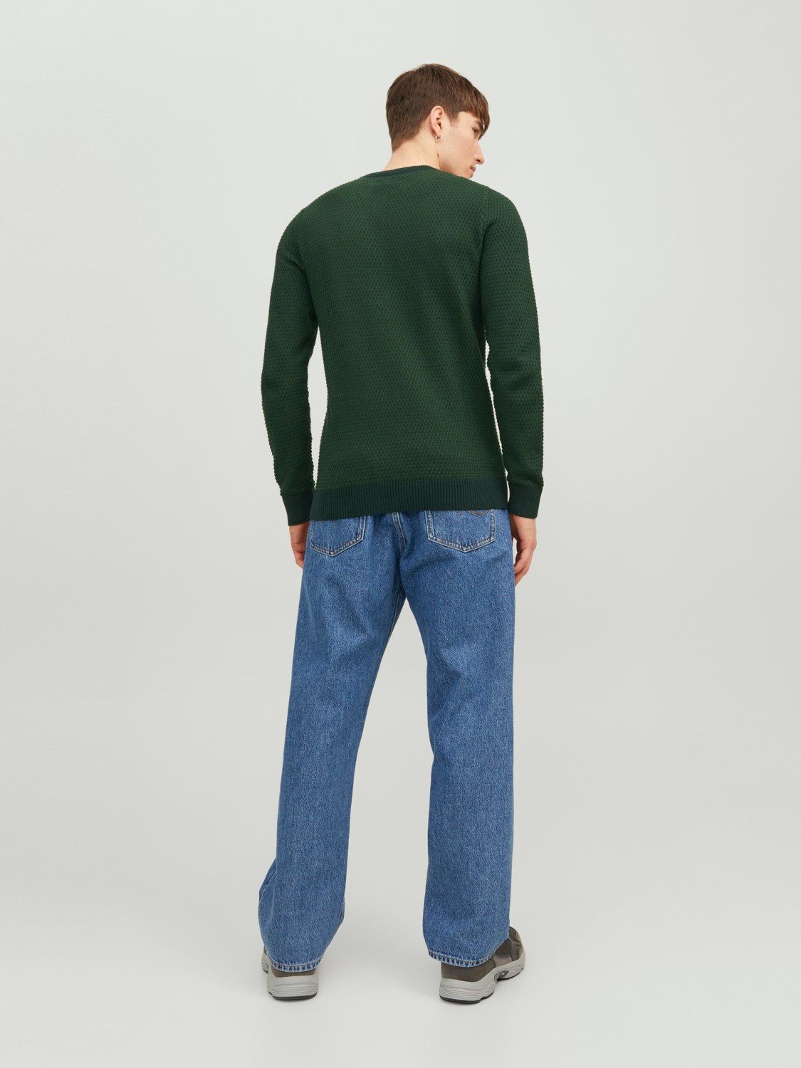 JACK & JONES Atlas knit crew neck slim fit, heren pullover katoen met O-hals, groen melange