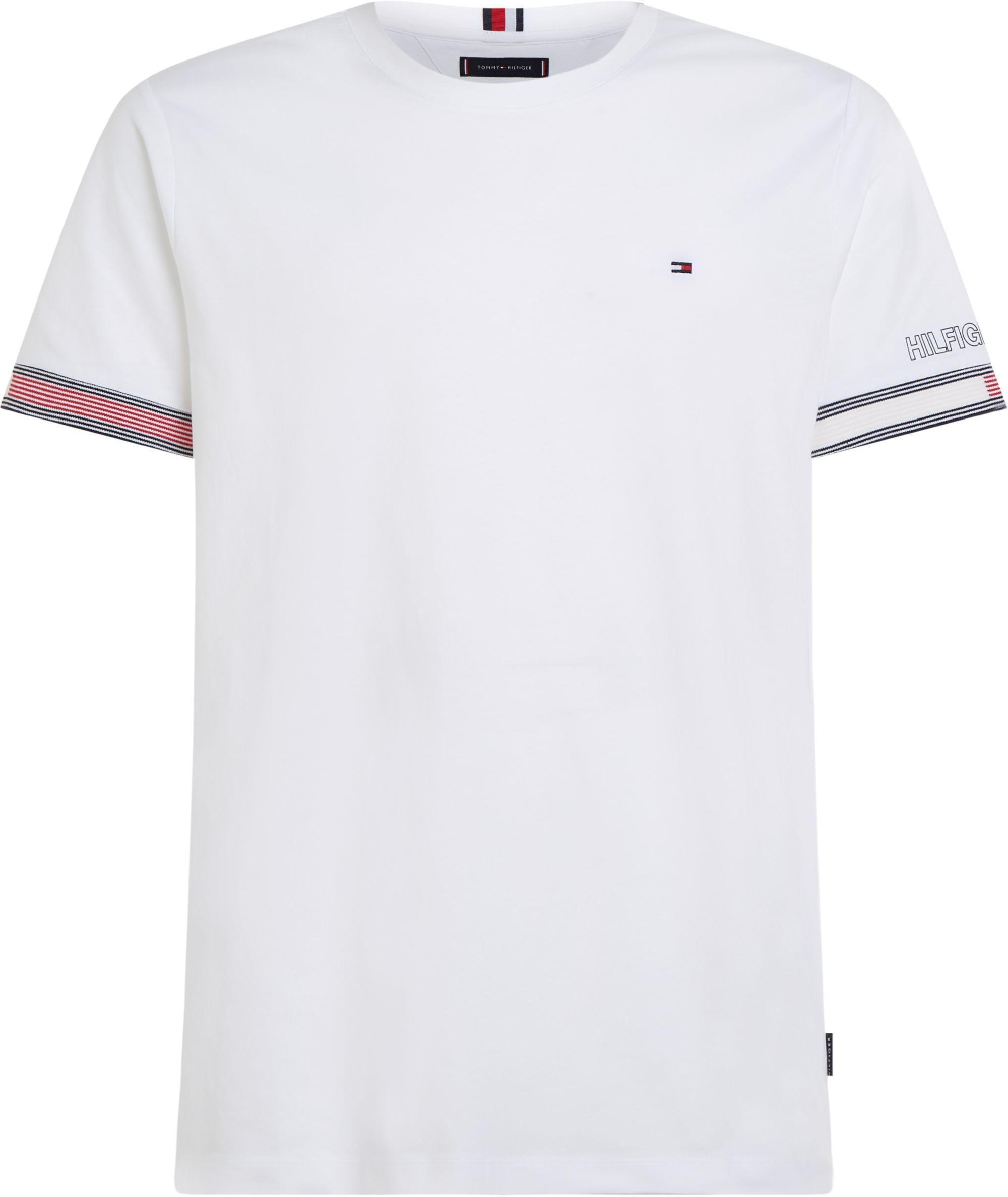 Tommy Hilfiger Flag Cuff Tee, heren T-shirt korte mouw O-hals, wit