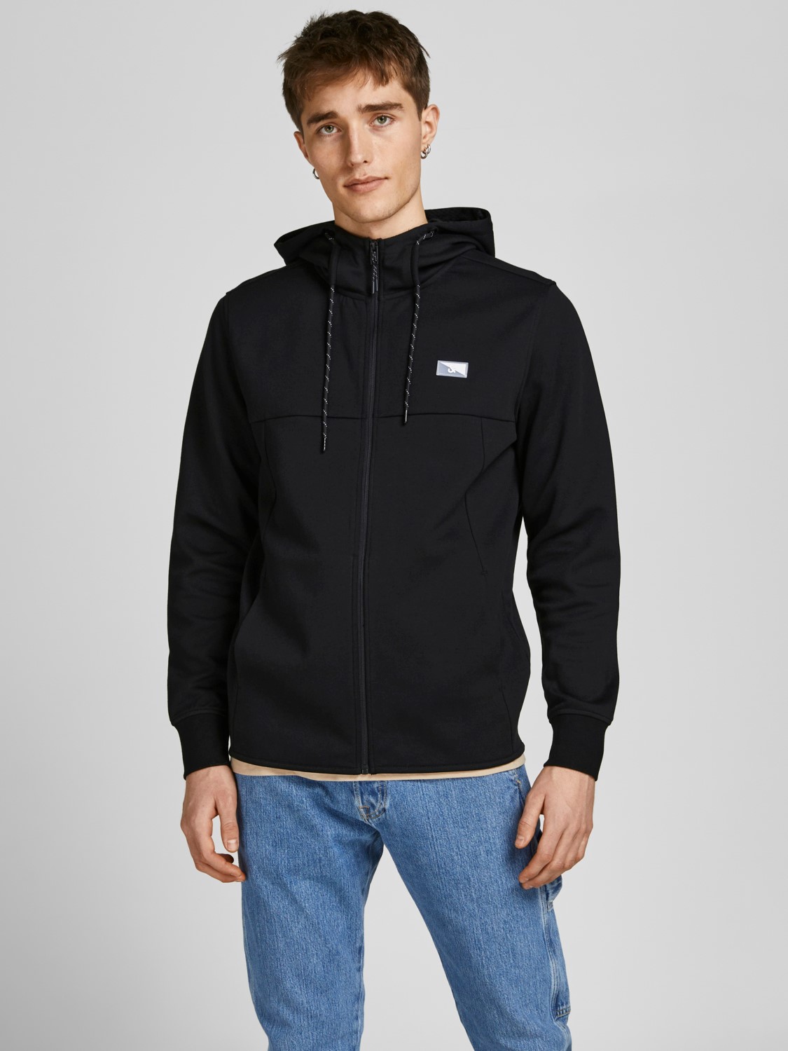 JACK & JONES Air sweat zip hood regular fit, heren sweatvest katoenmengsel met capuchon, zwart