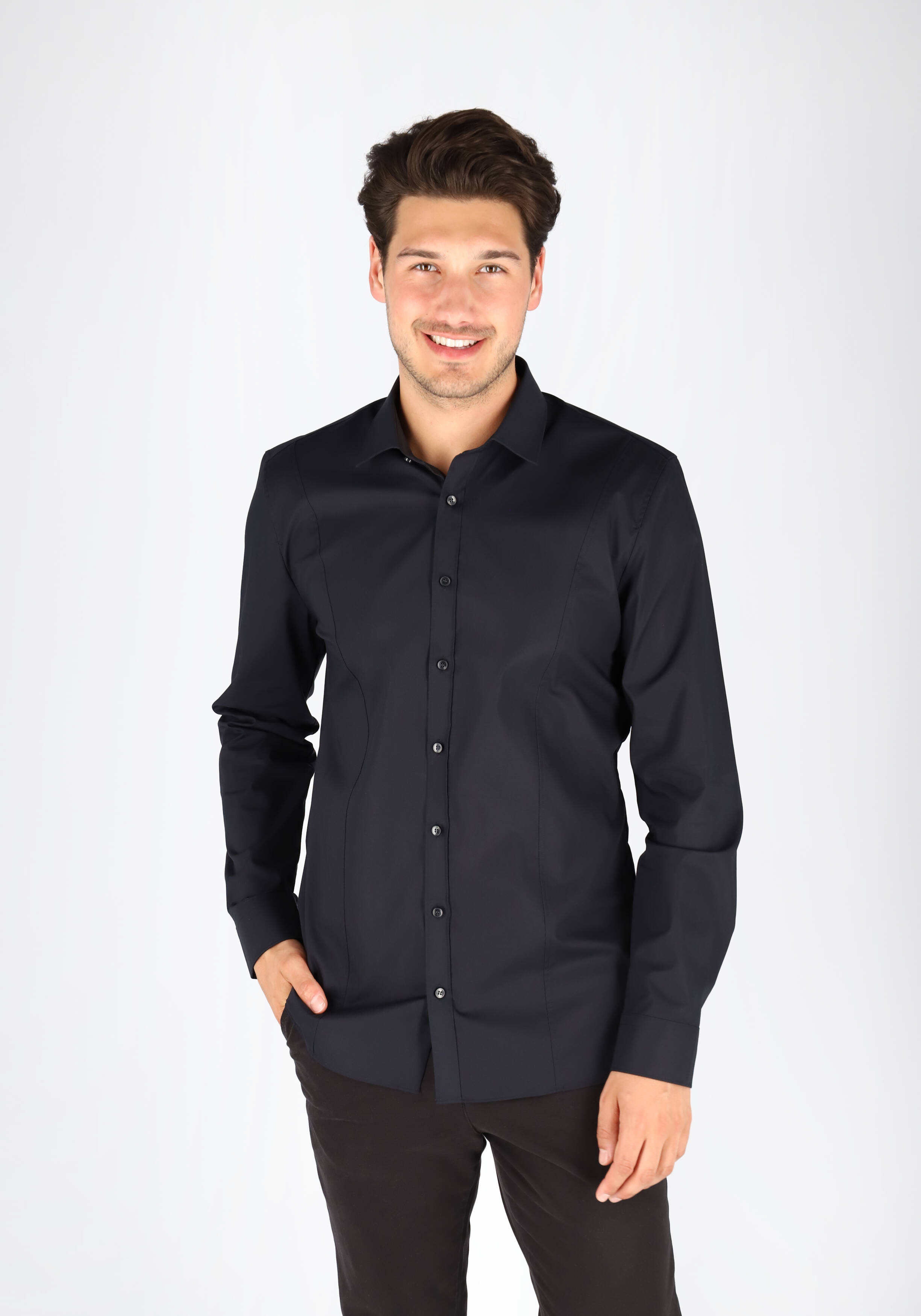 OLYMP No. Six super slim fit overhemd, zwart (met extra tailleringsnaden)