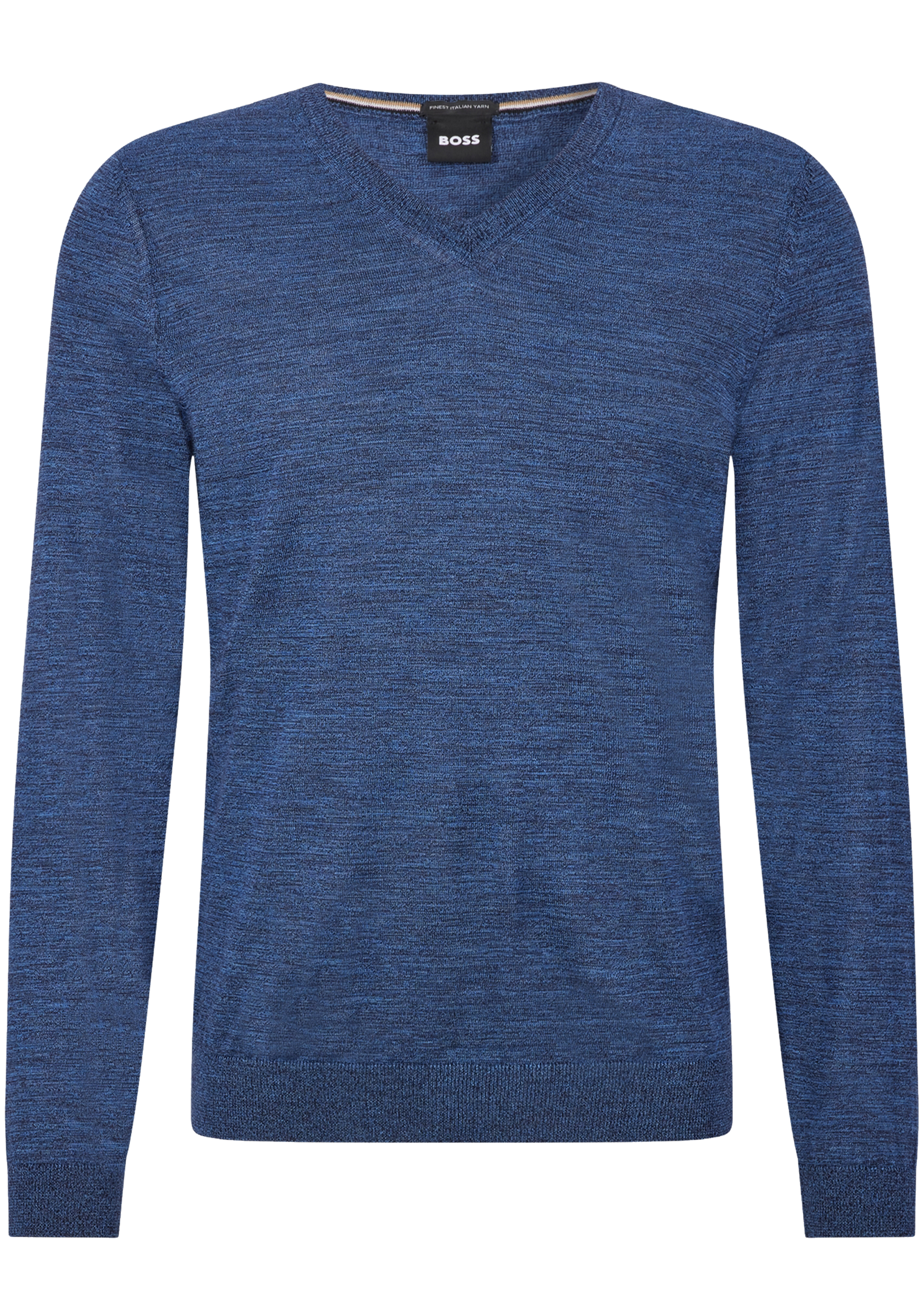 BOSS Melba slim fit trui wol, heren pullover met V-hals, kobalt blauw