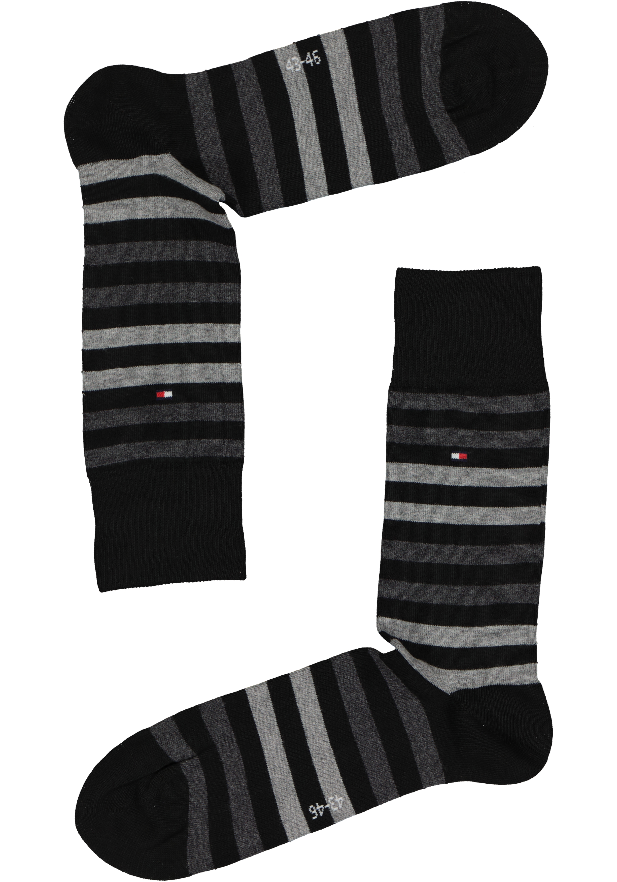 Tommy Hilfiger Duo Stripe Socks (2-pack), herensokken katoen, gestreept en uni, zwart met grijs