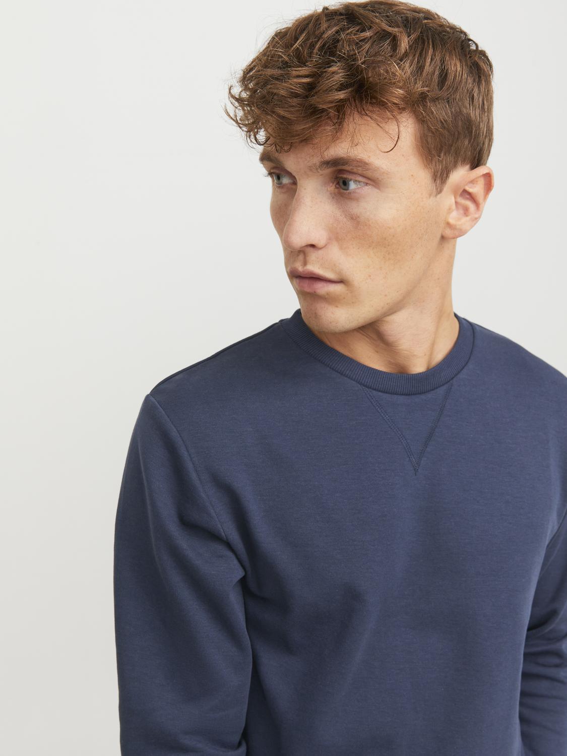 JACK & JONES Basic sweat crew neck regular fit, heren sweatshirt katoenmengsel met O-hals, blauw