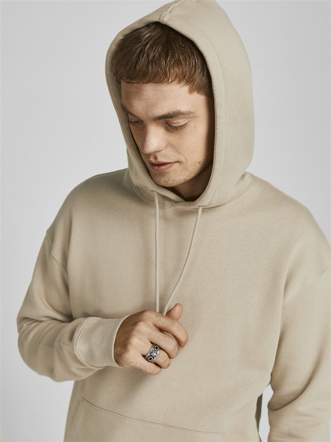 JACK & JONES Star basic sweat hood regular fit, heren hoodie katoenmengsel met capuchon, beige