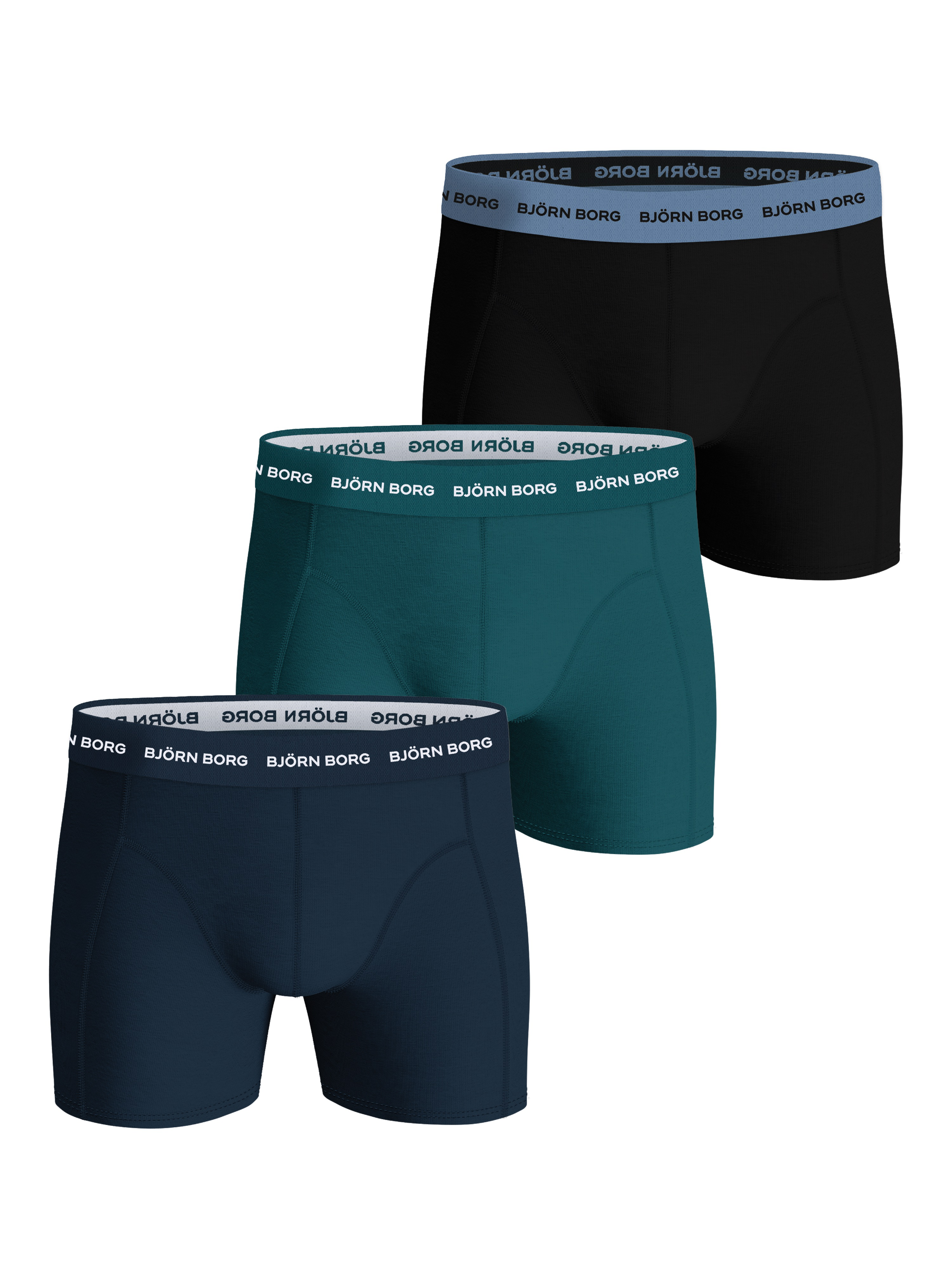 Bjorn Borg Cotton Stretch boxers, heren boxers normale lengte (3-pack), zwart, blauw, groen