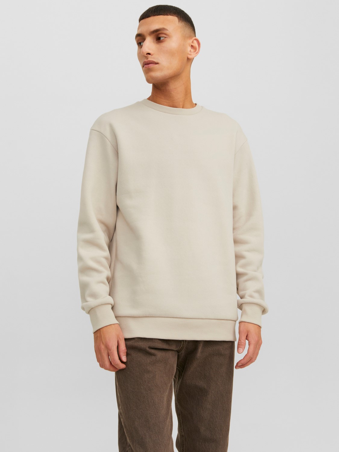 JACK & JONES Bradley sweat crew regular fit, heren sweatshirt katoenmengsel met O-hals, beige