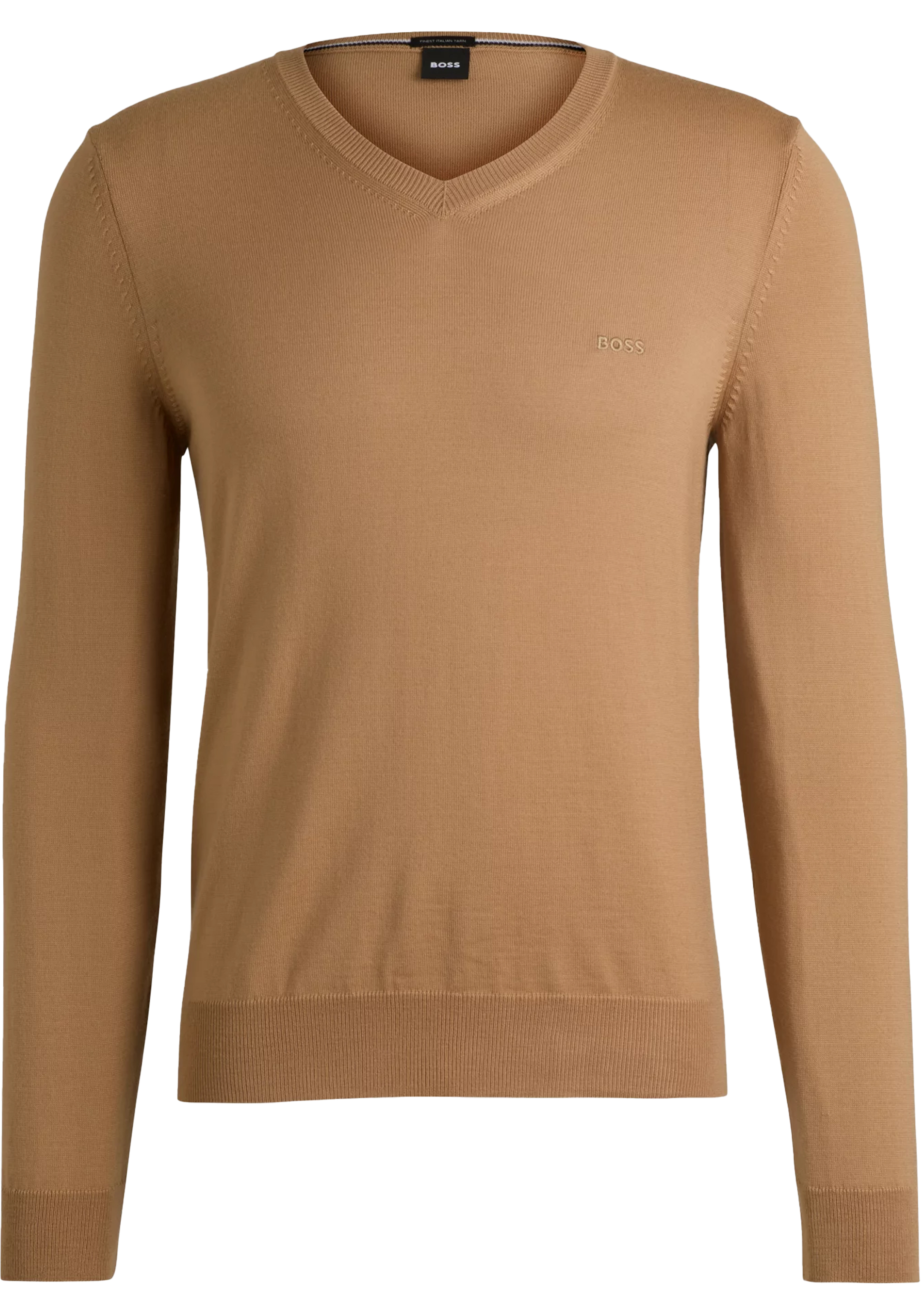 BOSS Baram regular fit trui wol, heren trui middeldik V-hals, midden beige