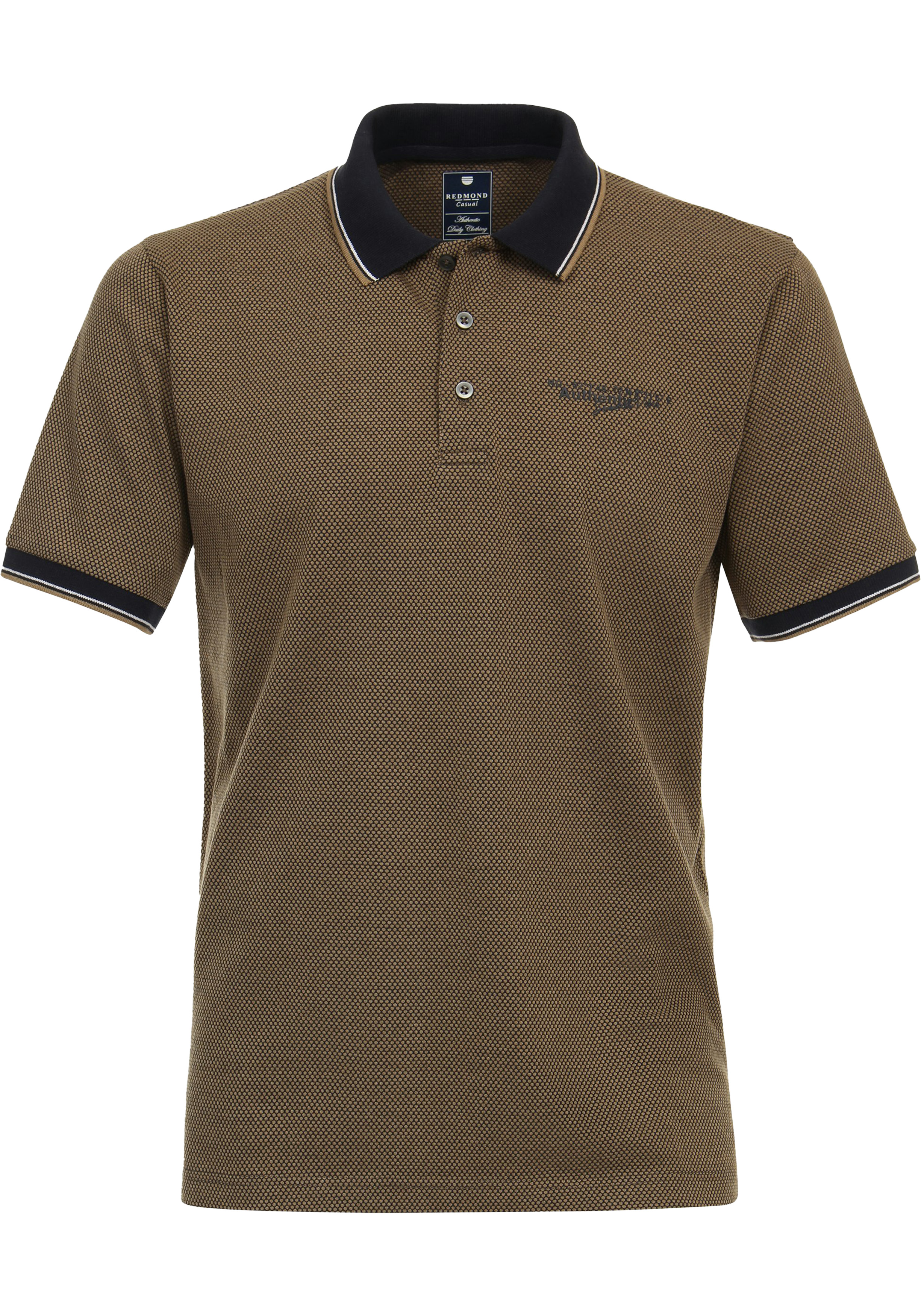 Redmond regular fit heren polo, structuur, bruin