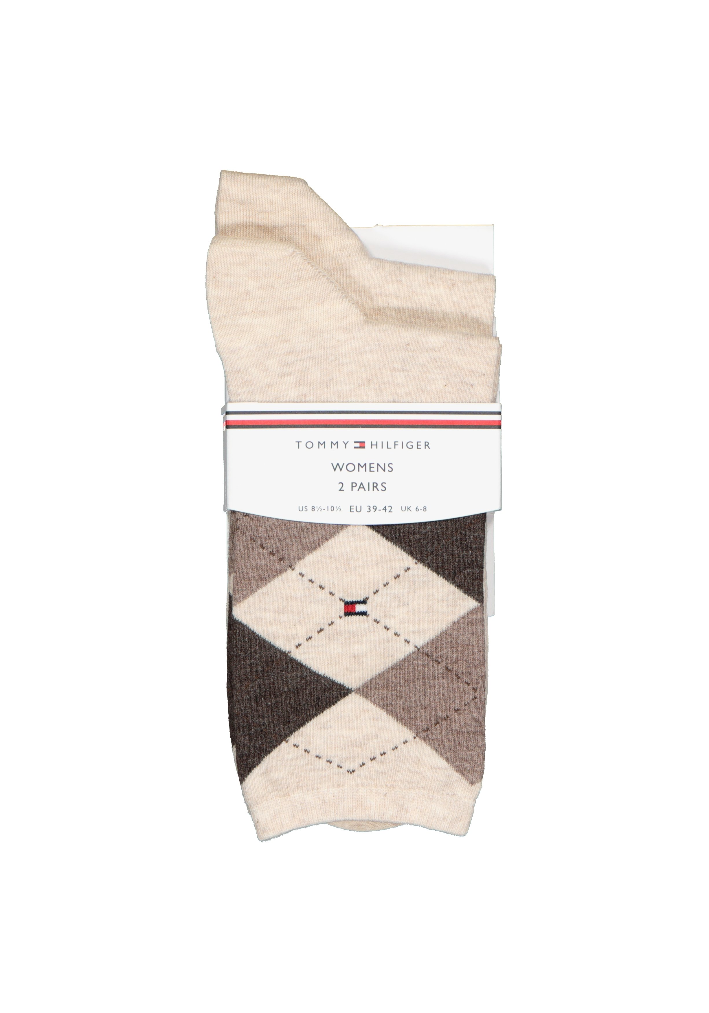 Tommy Hilfiger damessokken Check (2-pack), uni en geruit katoen, licht beige melange met bruin