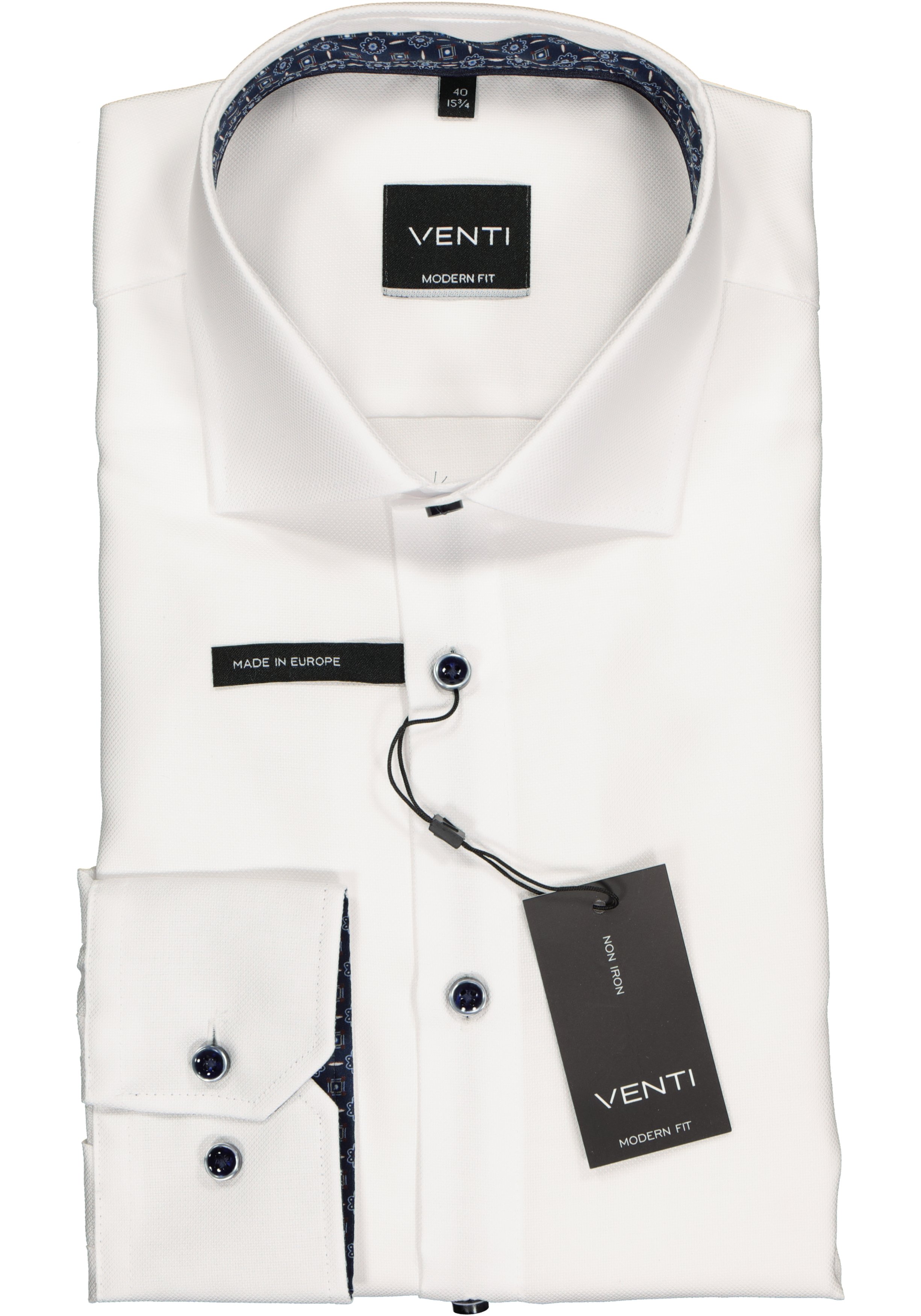 VENTI modern fit overhemd, wit structuur (contrast)