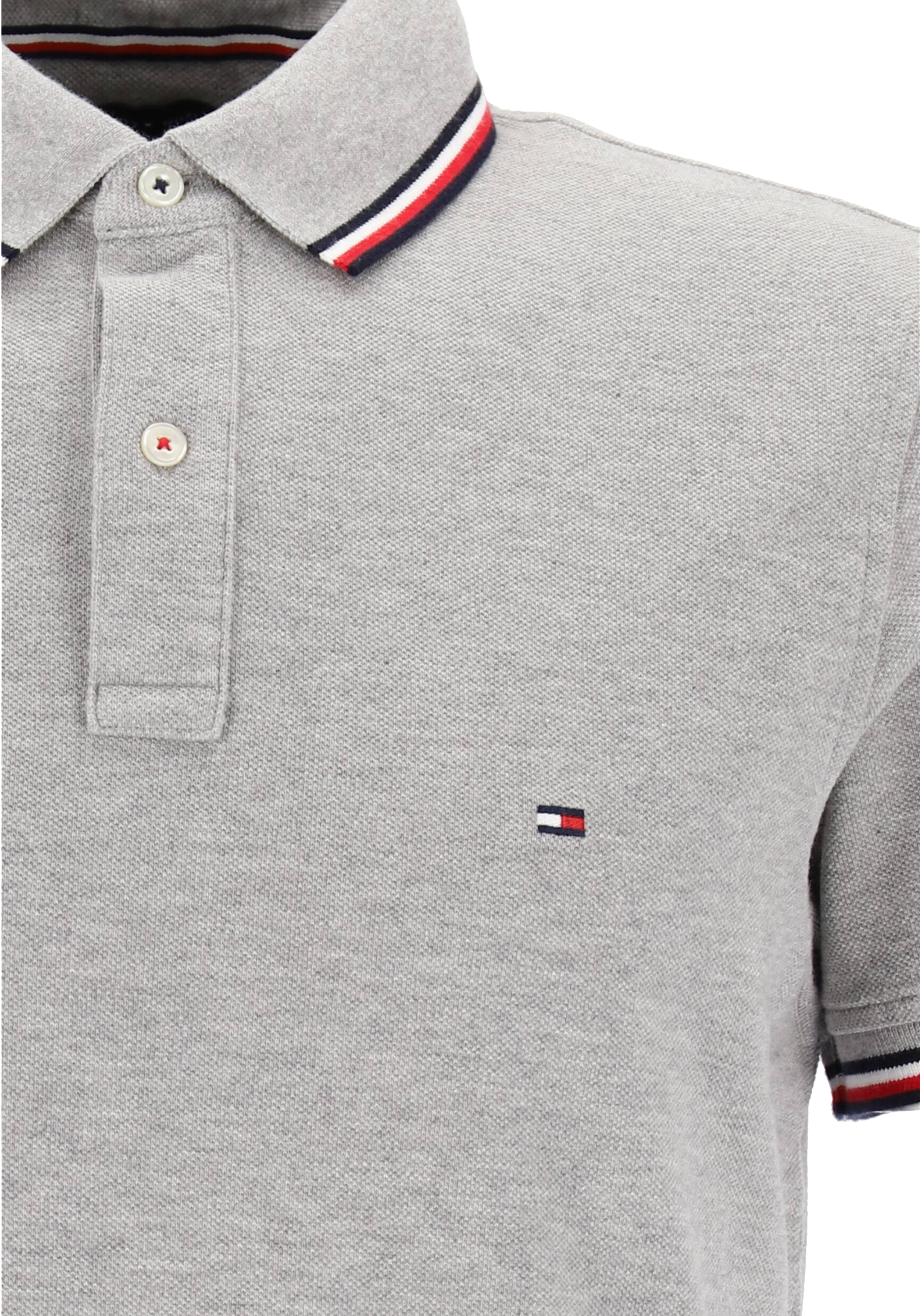 Tommy Hilfiger Core slim fit polo, heren polo met contrastbiezen, grijs melange