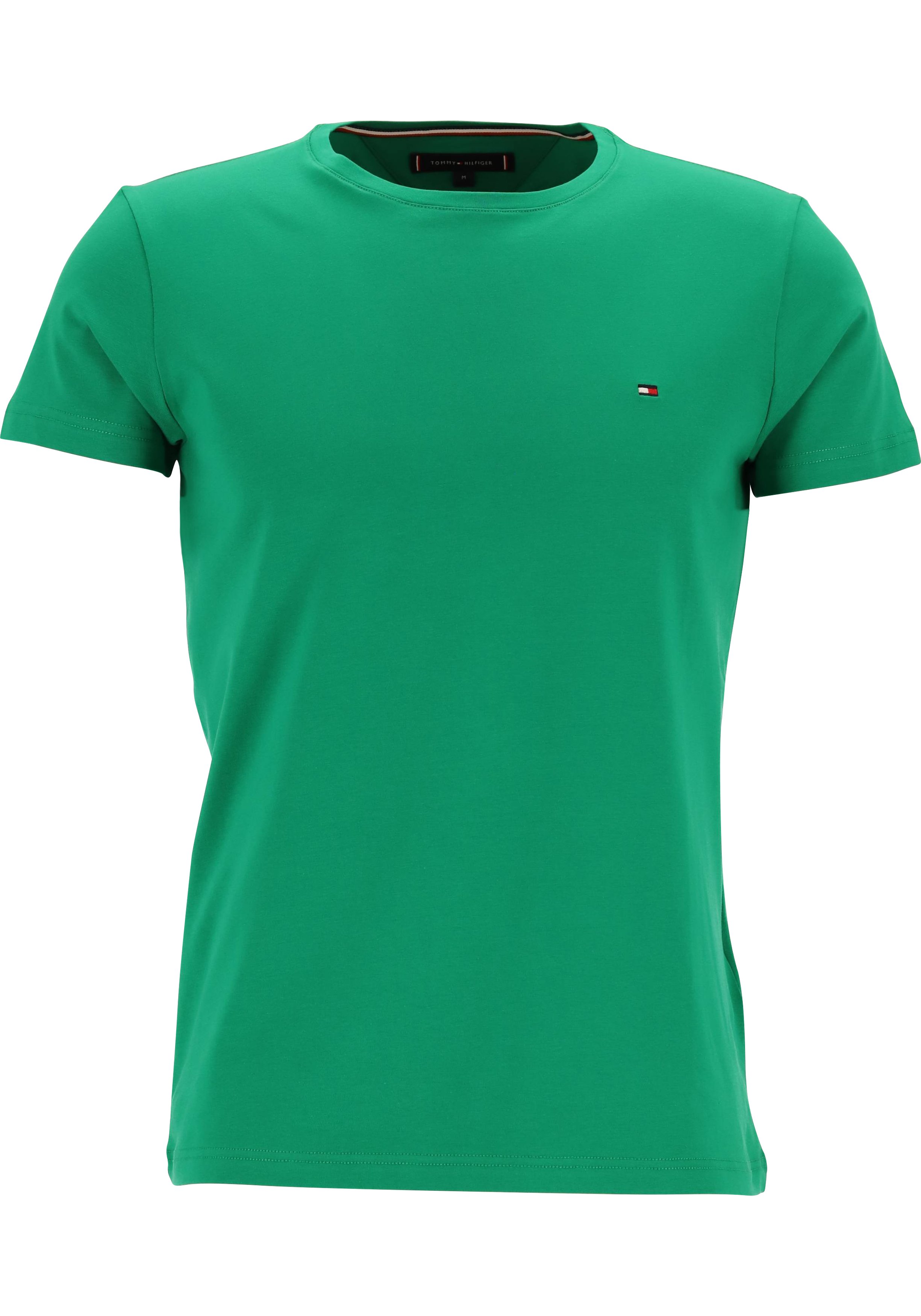 Tommy Hilfiger Stretch Slim Fit Tee, heren T-shirt korte mouw O-hals, groen