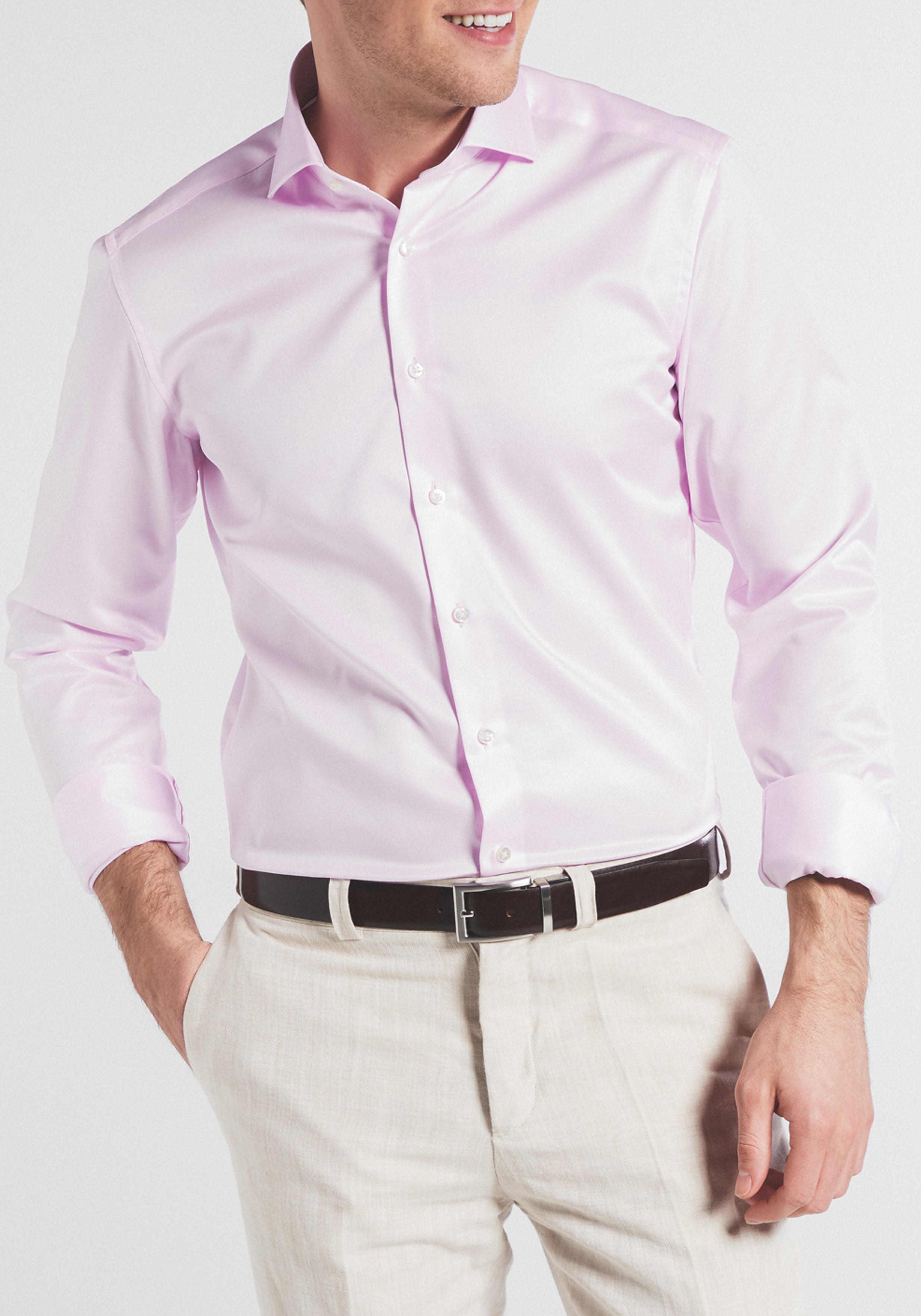 ETERNA 1863 slim fit premium overhemd, 2-ply twill heren overhemd, roze