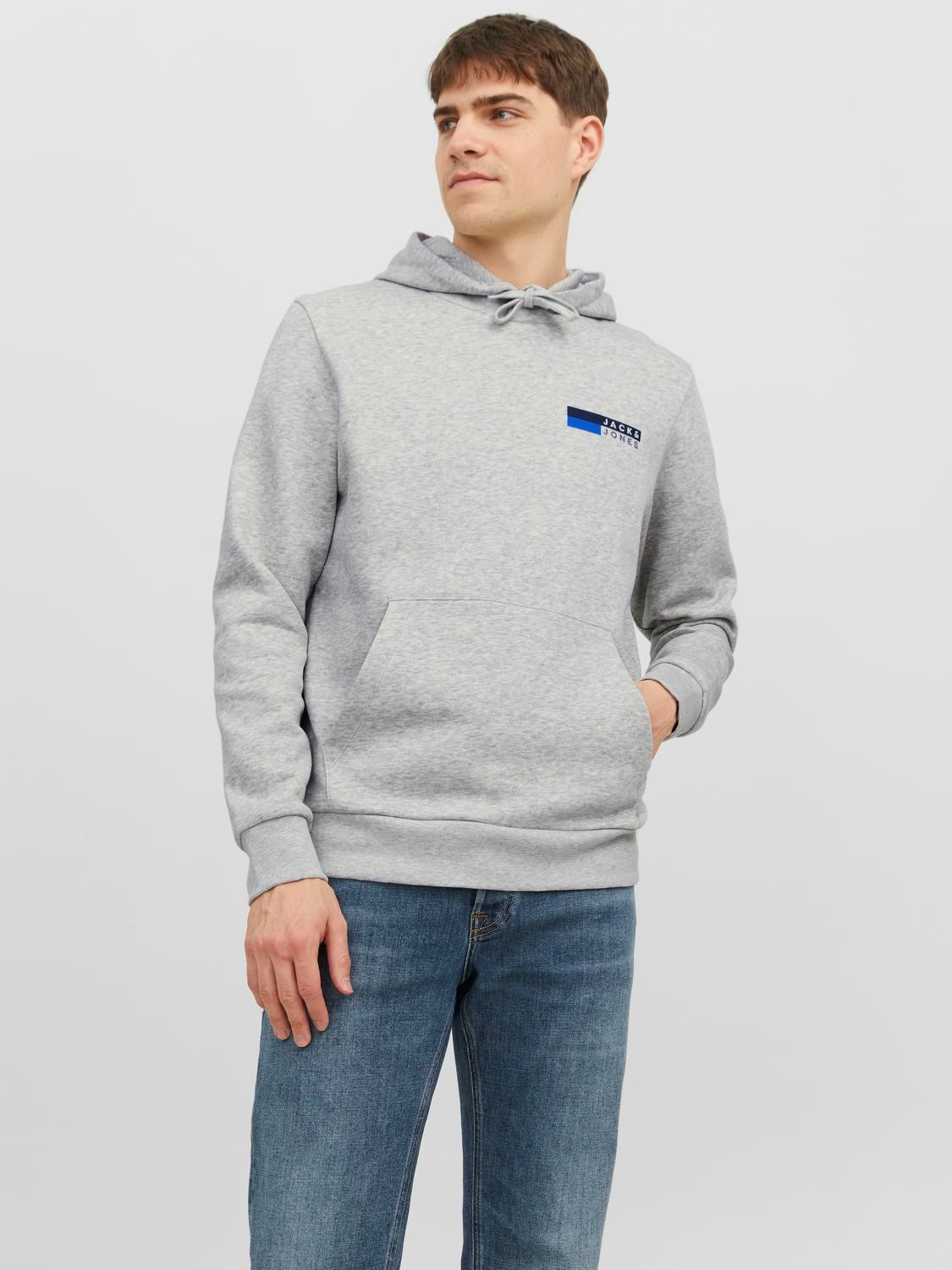 JACK & JONES Corp logo sweat hood play regular fit, heren hoodie katoenmengsel met capuchon, wit melange met kleine logoprint