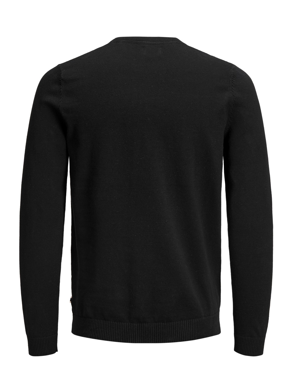 JACK & JONES Basic knit crew neck slim fit, heren pullover katoen met O-hals, zwart